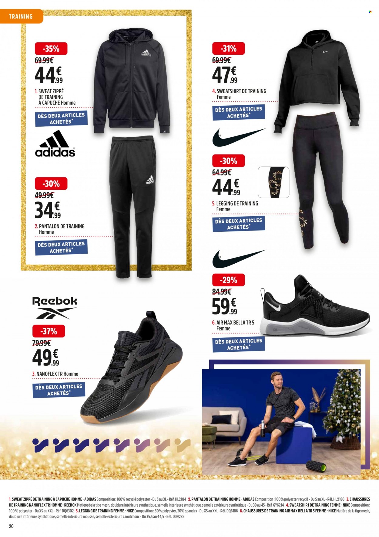 thumbnail - Intersport-aanbieding - 28/11/2022 - 24/12/2022 -  producten in de aanbieding - Reebok, Nike, Adidas, pantalon, sweatshirt. Pagina 20.