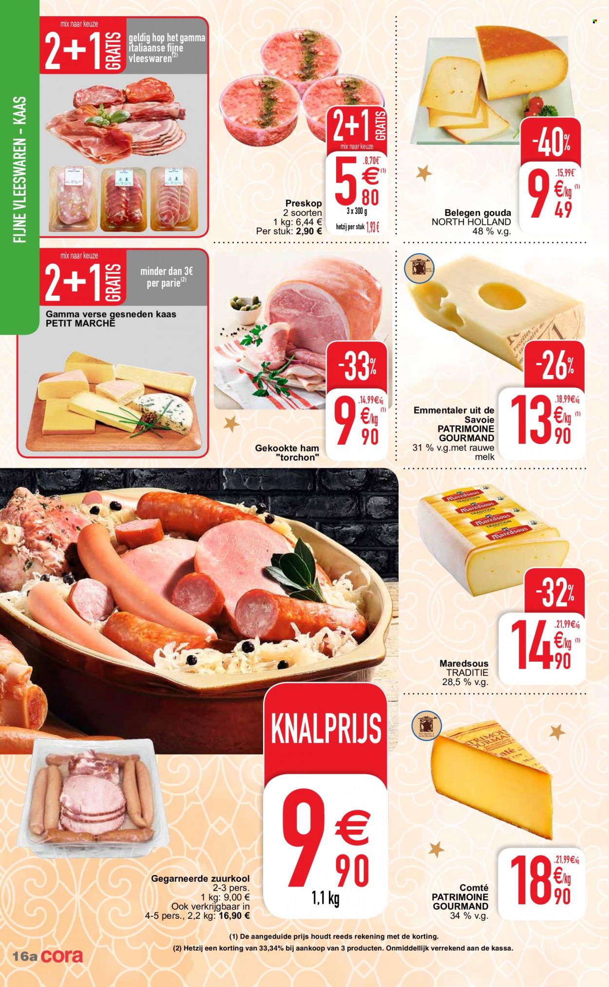 thumbnail - Cora-aanbieding - 06/12/2022 - 12/12/2022 -  producten in de aanbieding - ham, kaas, gouda, melk, zuurkool, Gamma. Pagina 16.
