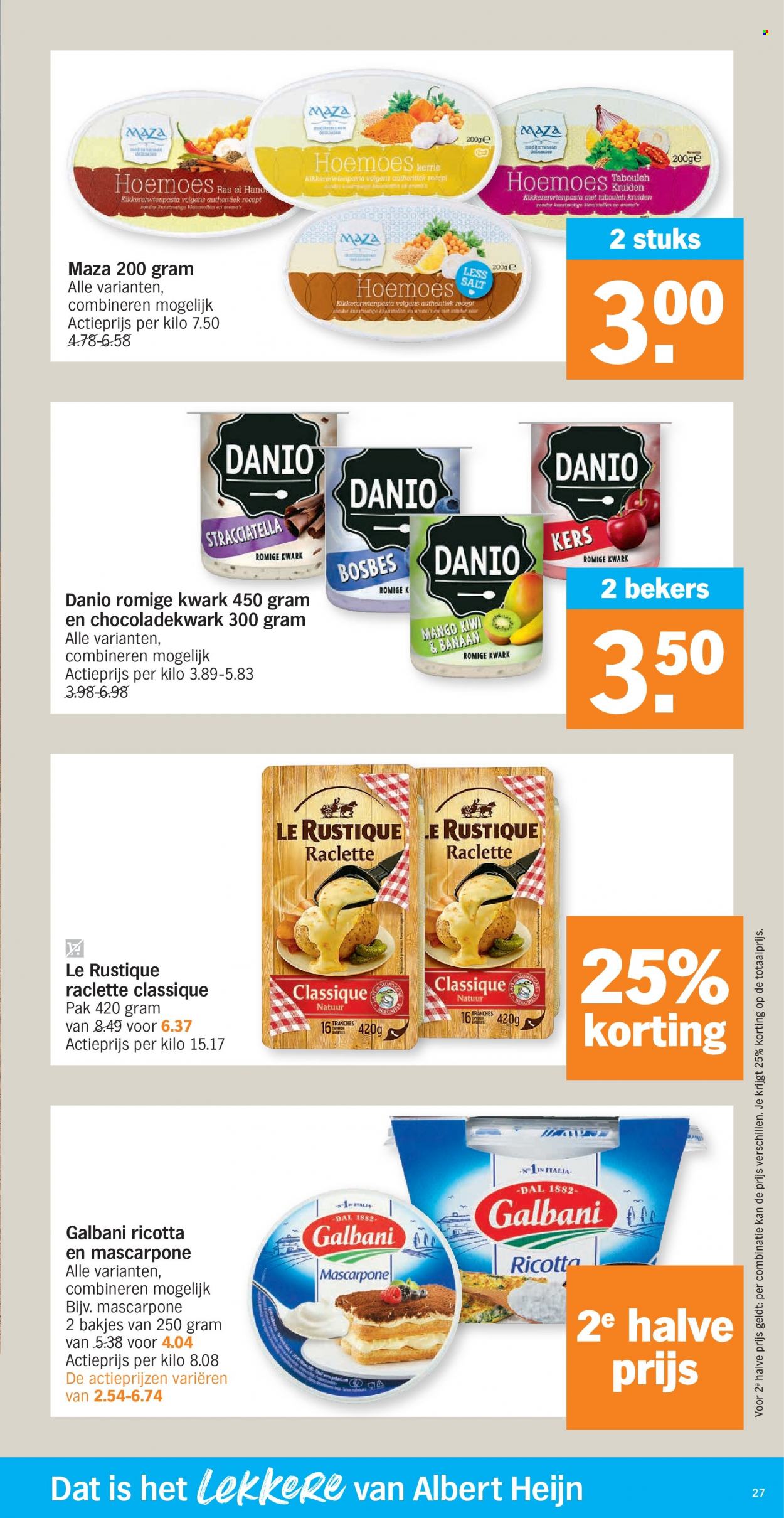 thumbnail - Albert Heijn-aanbieding - 05/12/2022 - 11/12/2022 -  producten in de aanbieding - hummus, Raclette, ricotta, kwark, kerrie. Pagina 27.