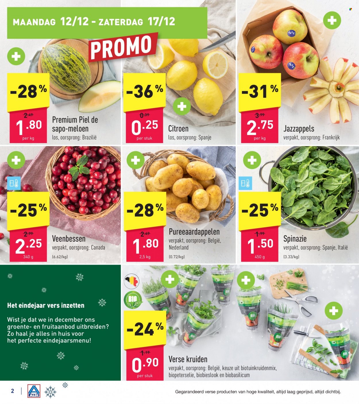 thumbnail - ALDI-aanbieding - 10/12/2022 - 16/12/2022 -  producten in de aanbieding - meloen, spinazie, Piel de Sapo meloen, citroen, Frankrijk. Pagina 2.