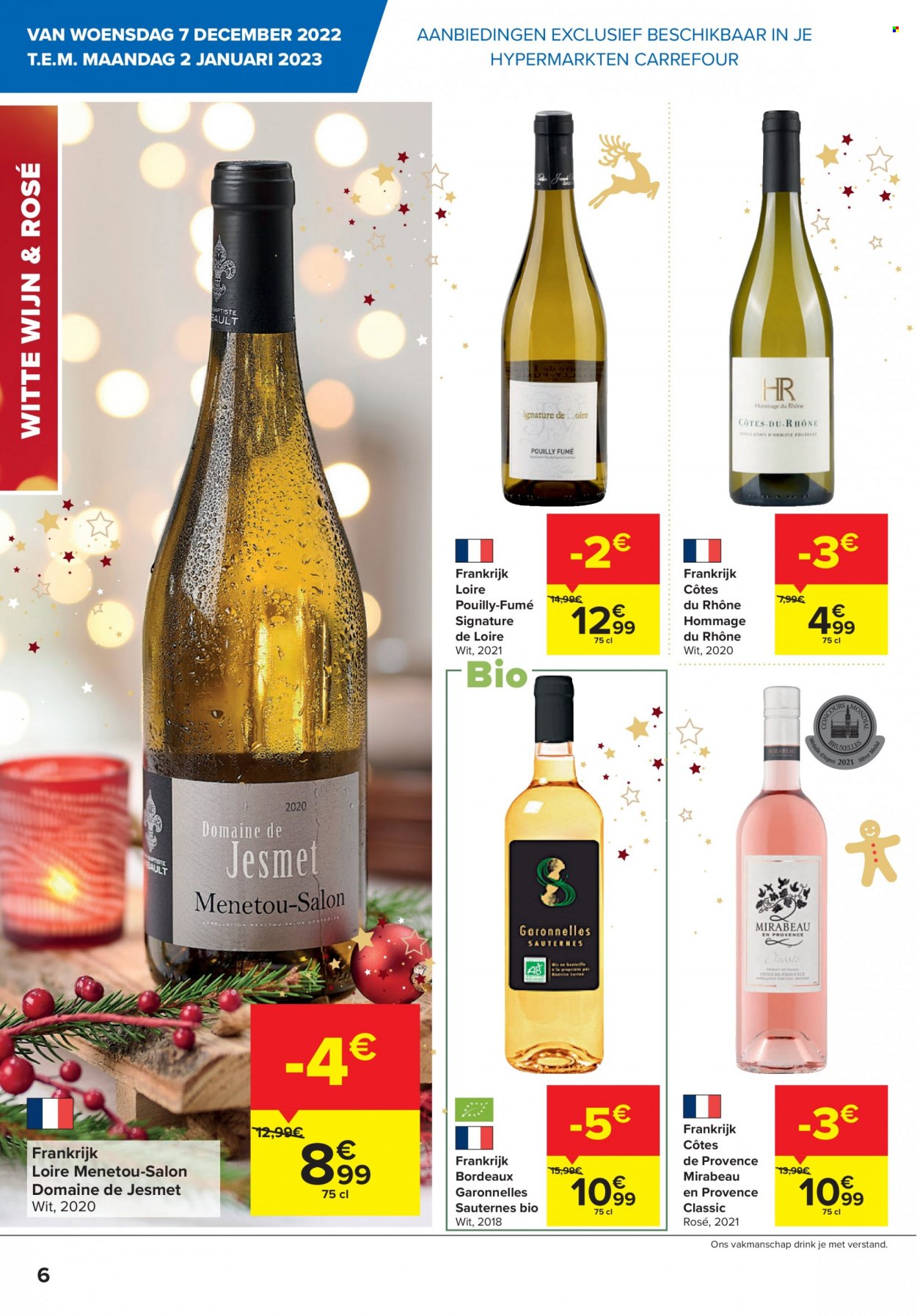 thumbnail - Carrefour hypermarkt-aanbieding - 07/12/2022 - 02/01/2023 -  producten in de aanbieding - witte wijn, Côtes de Provence, wijn, Sauternes, Côtes du Rhône, Bordeaux, Frankrijk. Pagina 6.