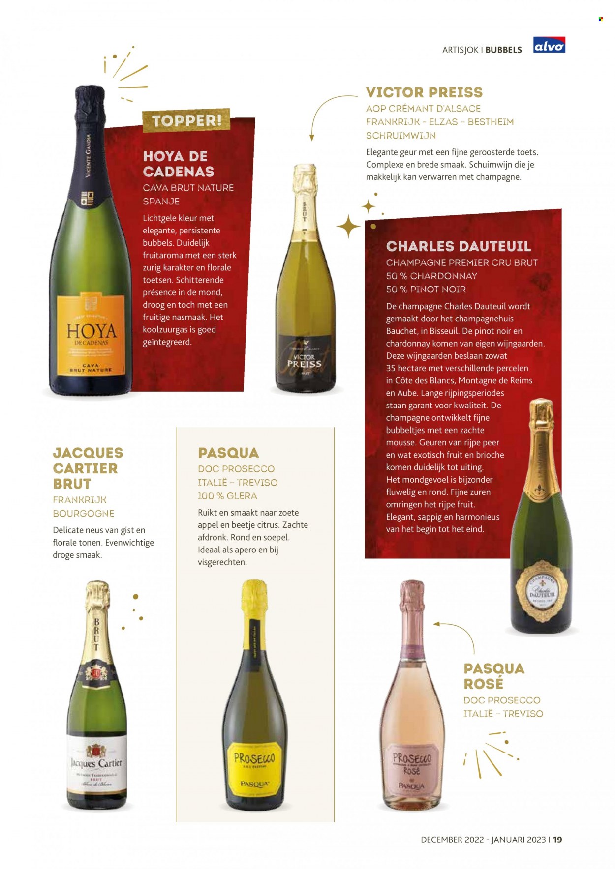 thumbnail - Alvo-aanbieding - 06/12/2022 - 31/01/2023 -  producten in de aanbieding - brioche, peer, gist, champagne, Cava, Chardonnay, Pinot Noir, prosecco, Crémant D'alsace, Frankrijk. Pagina 19.