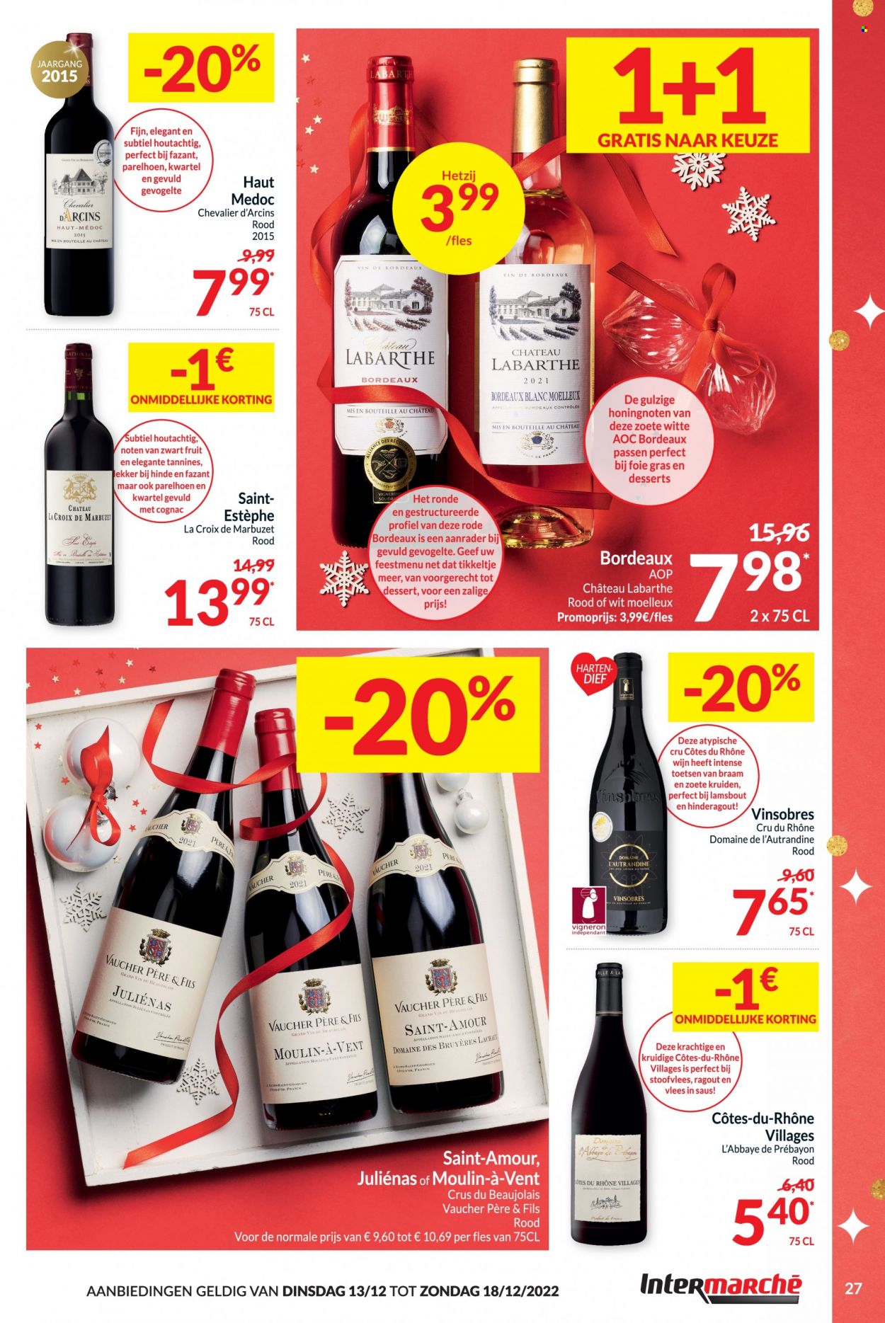 thumbnail - Intermarché-aanbieding - 13/12/2022 - 18/12/2022 -  producten in de aanbieding - parelhoen, fazant, wijn, Beaujolais, Côtes du Rhône, Bordeaux. Pagina 27.