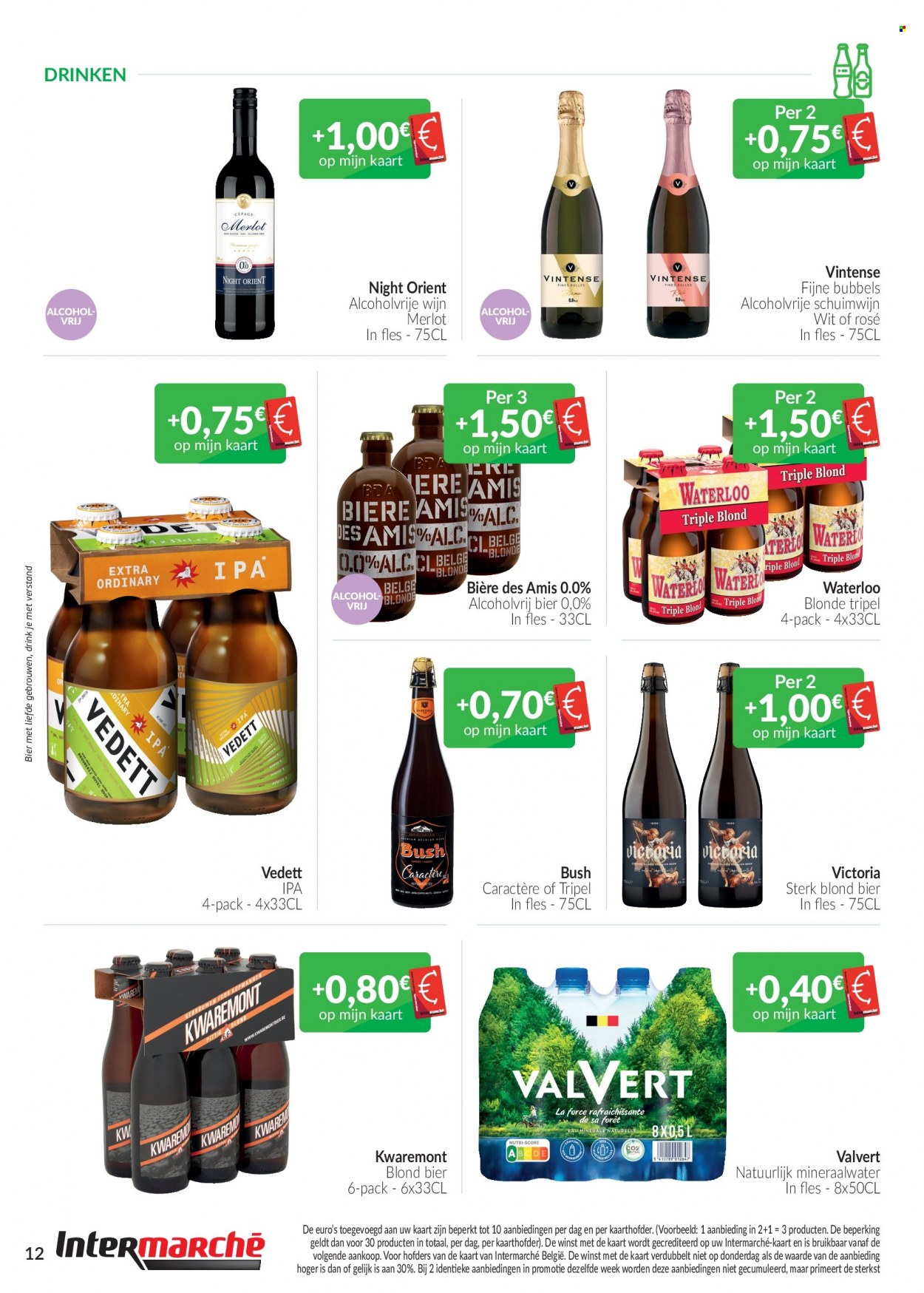 thumbnail - Intermarché-aanbieding - 01/01/2023 - 31/01/2023 -  producten in de aanbieding - bier, IPA, mineraalwater, Merlot, wijn. Pagina 12.