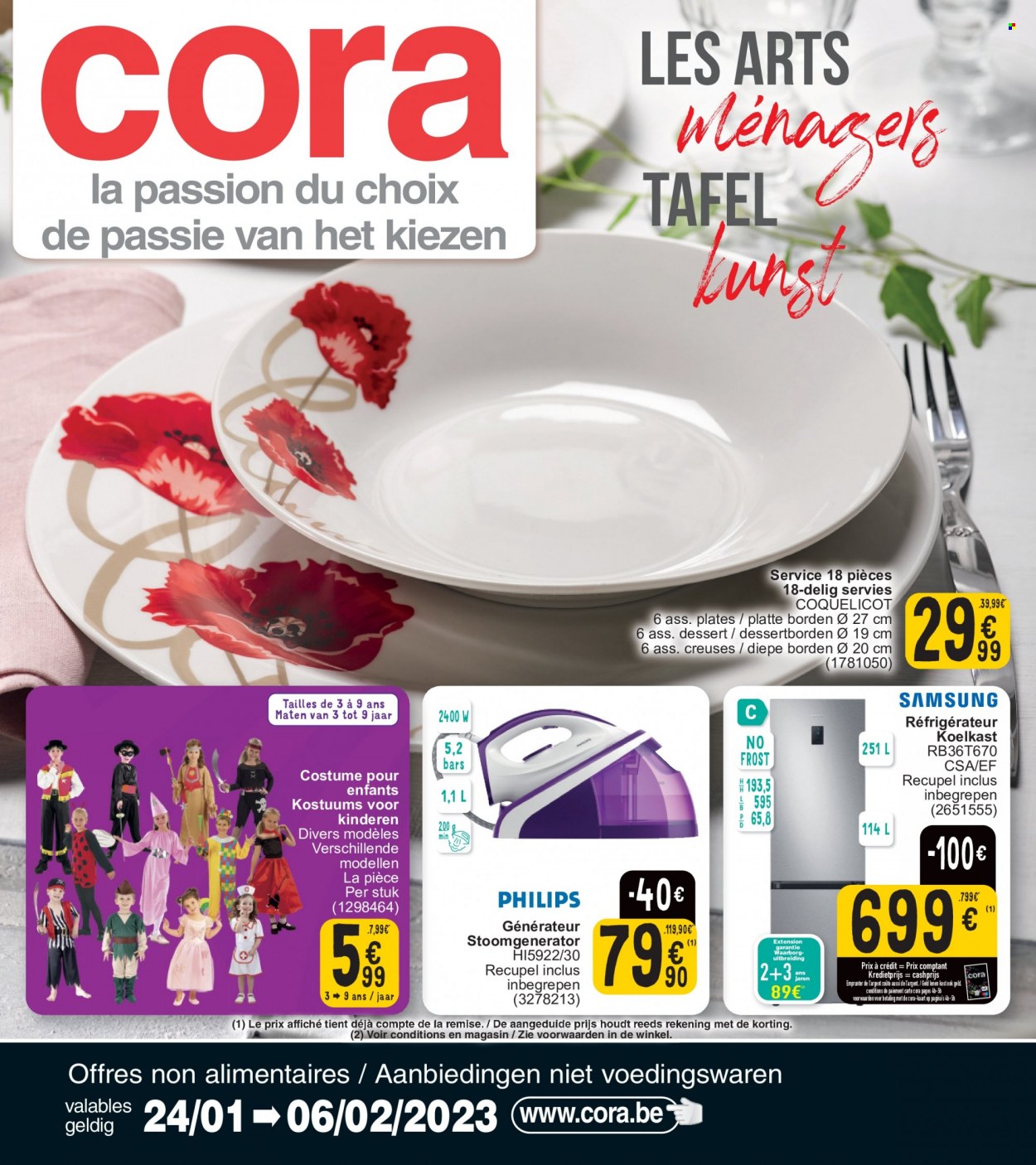 thumbnail - Cora-aanbieding - 24/01/2023 - 06/02/2023 -  producten in de aanbieding - koelkast, stoomgenerator, tafel. Pagina 1.