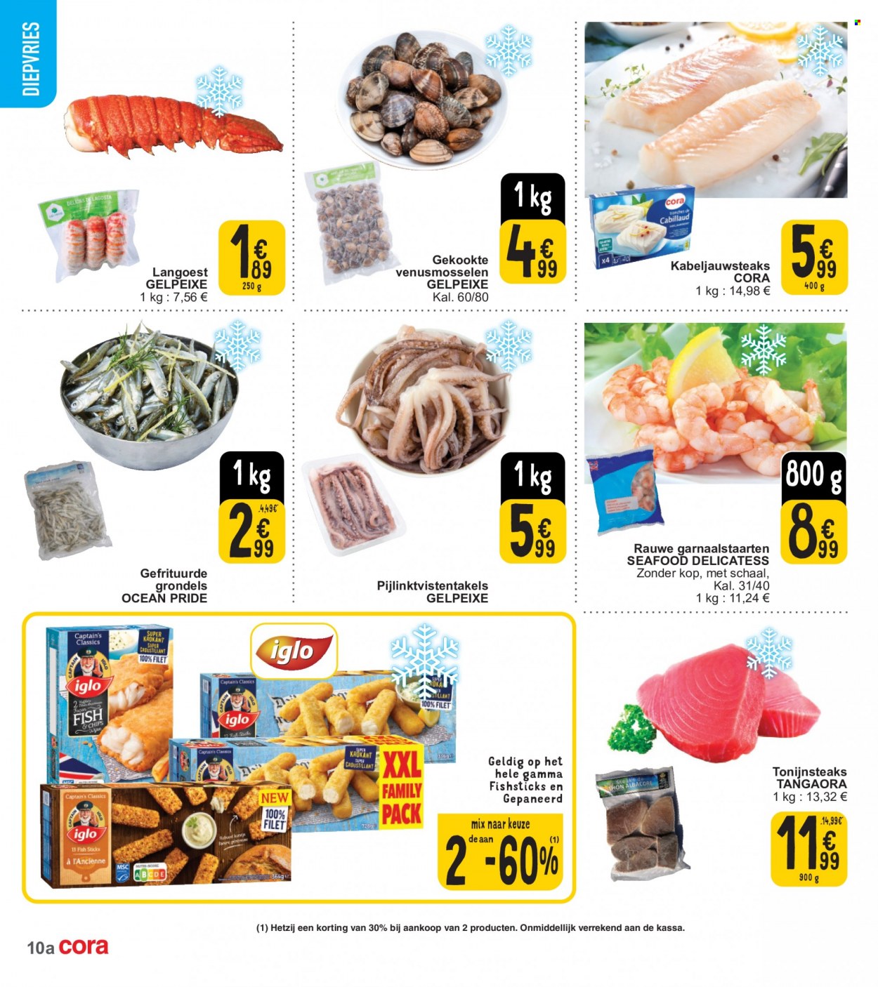 thumbnail - Cora-aanbieding - 24/01/2023 - 30/01/2023 -  producten in de aanbieding - steak, tonijnsteaks, Iglo, chips, Gamma. Pagina 10.
