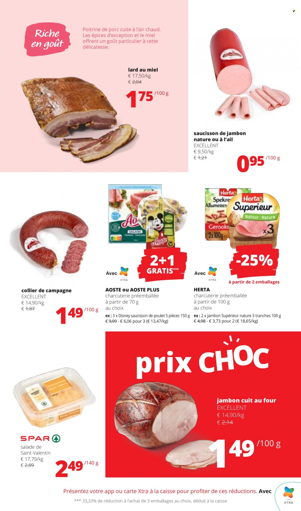 thumbnail - Catalogue SPAR - 26/01/2023 - 08/02/2023 - Produits soldés - poitrine de porc, viande de porc, salade, Herta, lard, bacon, Aoste, saucisson, Disney. Page 5.