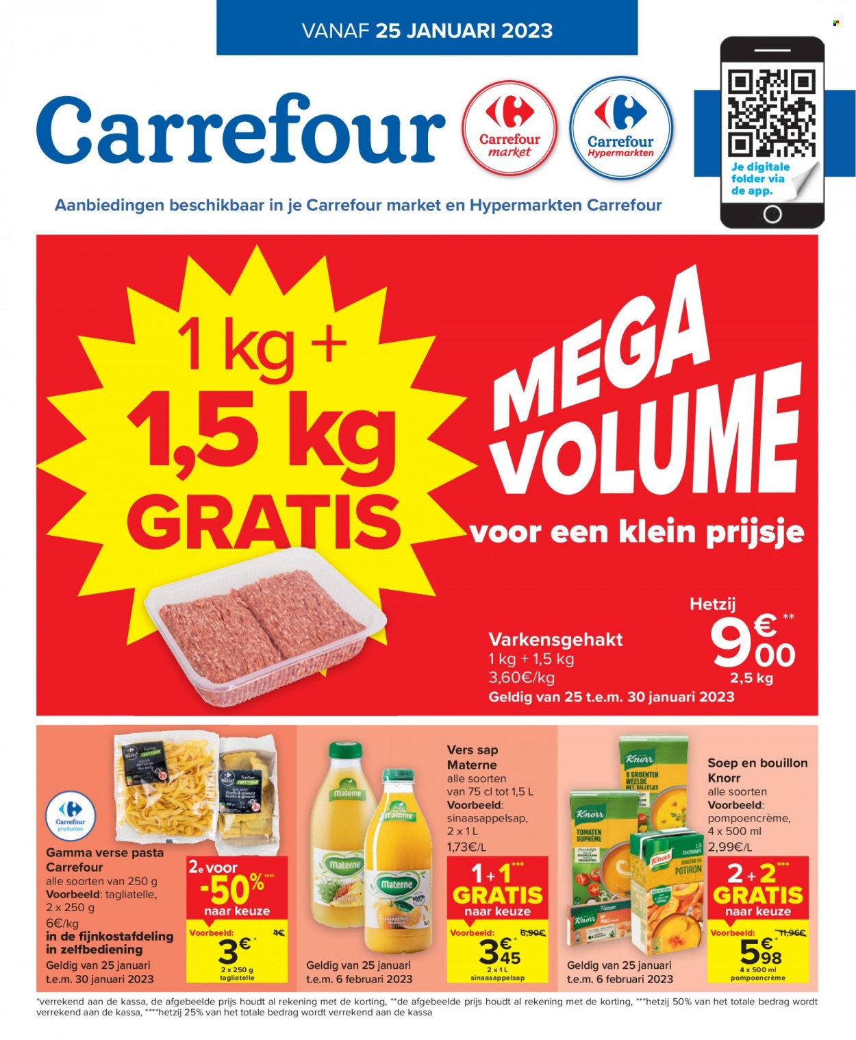 thumbnail - Carrefour-aanbieding - 25/01/2023 - 06/02/2023 -  producten in de aanbieding - Gamma, Knorr, soep, pasta, tagliatelle, sinaasappelsap. Pagina 1.