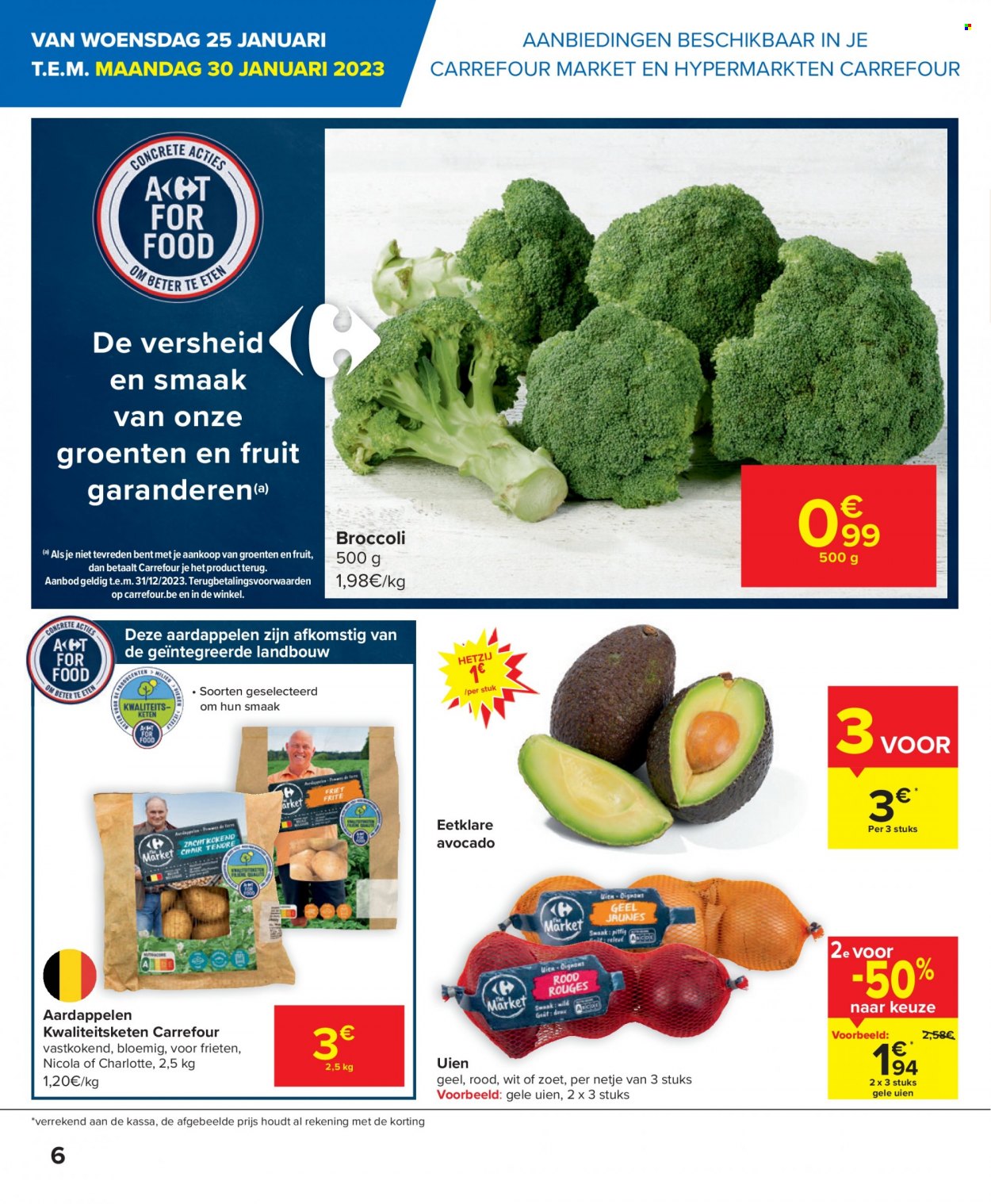 thumbnail - Carrefour-aanbieding - 25/01/2023 - 06/02/2023 -  producten in de aanbieding - aardappelen, uien, broccoli, avocado. Pagina 6.