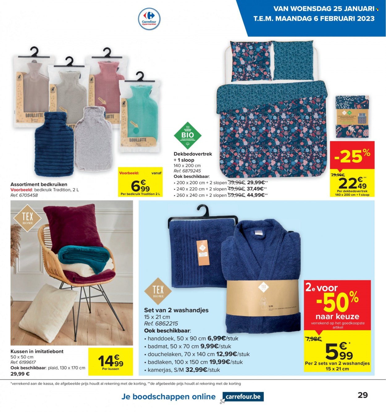 thumbnail - Carrefour hypermarkt-aanbieding - 25/01/2023 - 06/02/2023 -  producten in de aanbieding - kussen, dekbedovertrek, badtextiel, handdoek, badlaken. Pagina 9.