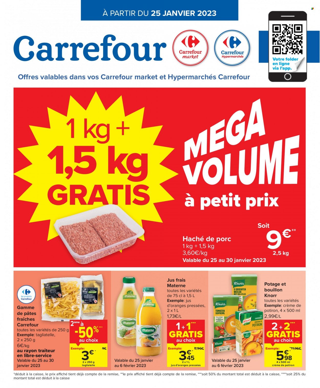 thumbnail - Catalogue Carrefour - 25/01/2023 - 06/02/2023 - Produits soldés - potimarron, Knorr, bouillon, jus, tagliatelles, jus frais. Page 1.
