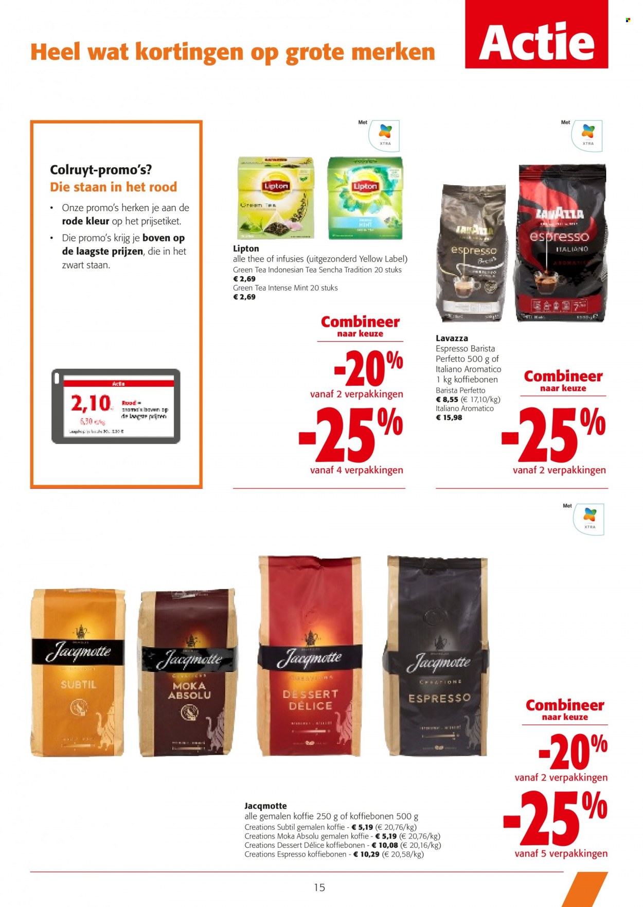 thumbnail - Colruyt-aanbieding - 25/01/2023 - 07/02/2023 -  producten in de aanbieding - Lipton, thee, koffie, Espresso, Lavazza. Pagina 15.