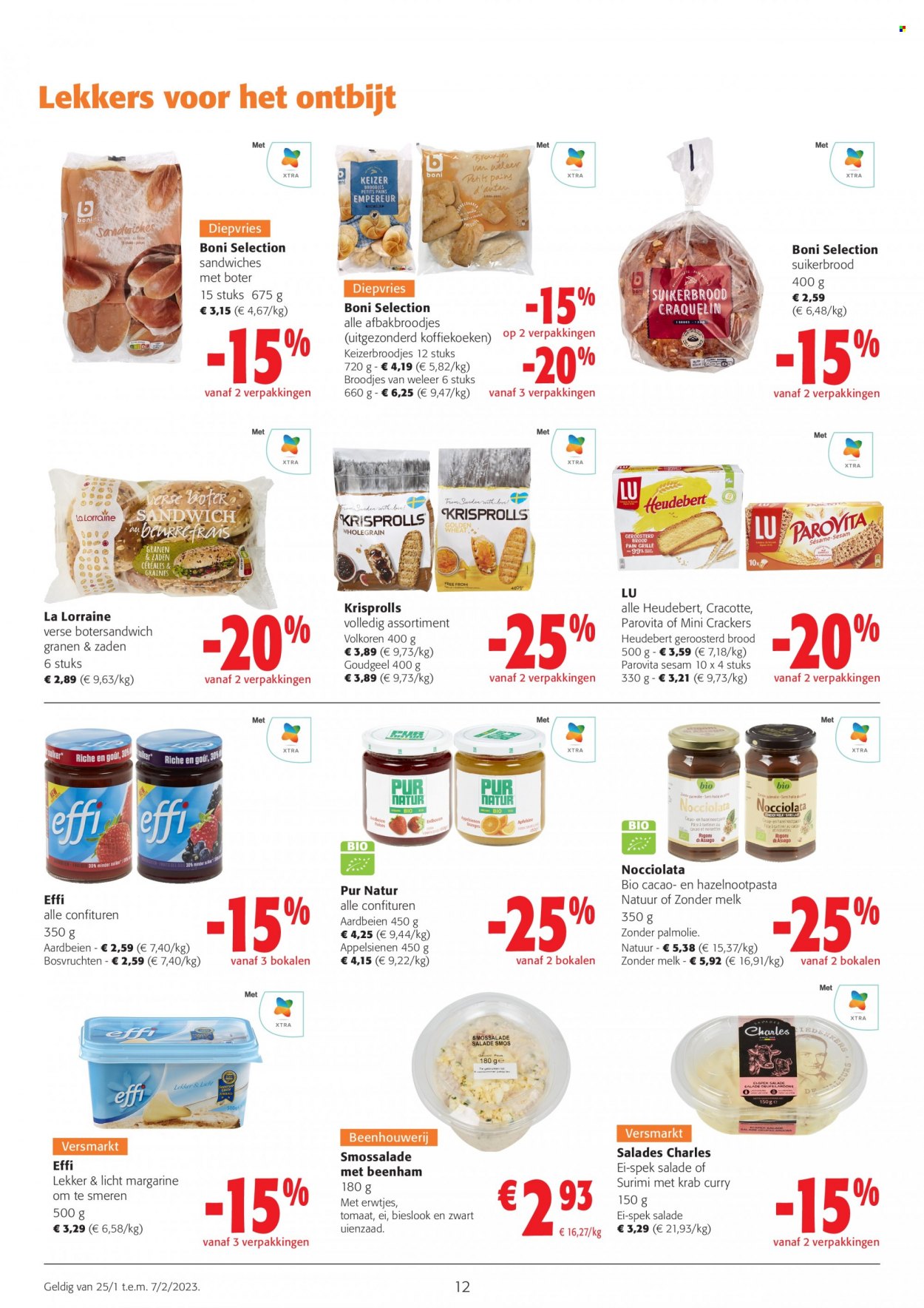 thumbnail - Colruyt-aanbieding - 25/01/2023 - 07/02/2023 -  producten in de aanbieding - suikerbrood, brood, broodje, bieslook, aardbeien, beenham, melk, crackers, curry. Pagina 12.