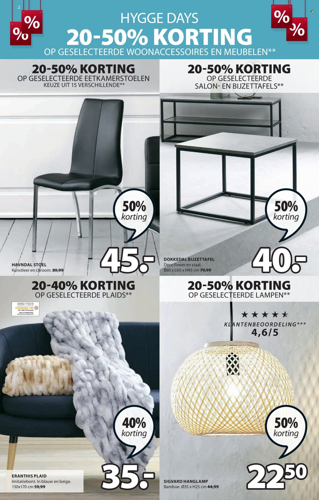 thumbnail - JYSK-aanbieding - 23/01/2023 - 31/01/2023 -  producten in de aanbieding - stoel, eetkamerstoel, lamp, hanglamp. Pagina 2.