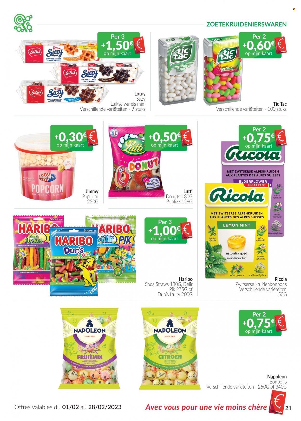 thumbnail - Intermarché-aanbieding - 01/02/2023 - 28/02/2023 -  producten in de aanbieding - Ricola, Haribo, popcorn. Pagina 21.