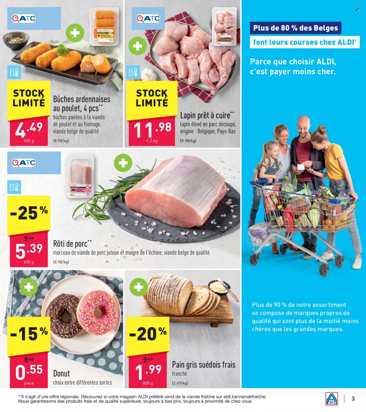 thumbnail - Catalogue ALDI - 06/02/2023 - 11/02/2023 - Produits soldés - rôti de porc, pain, donut, viande de poulet. Page 3.