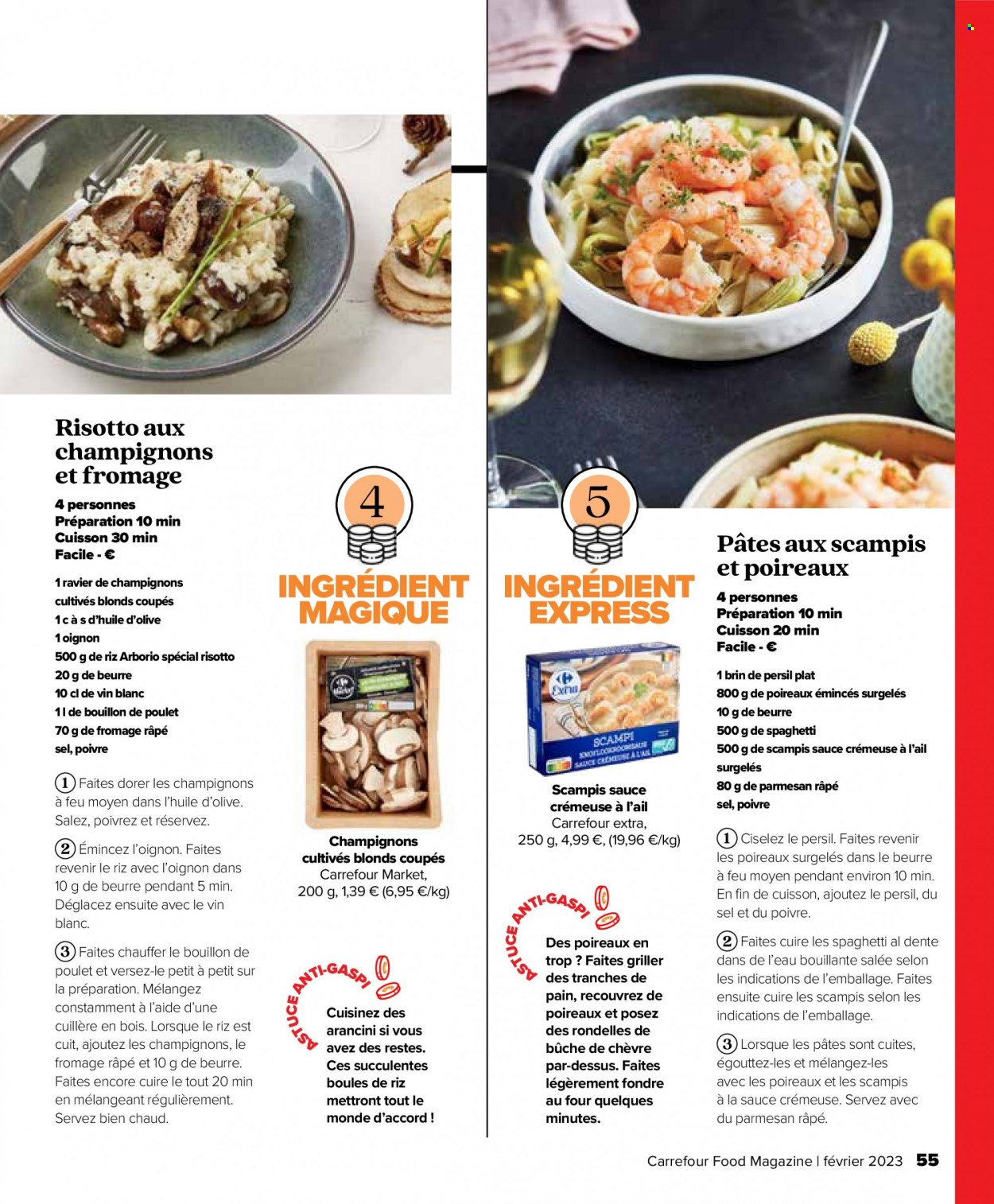 thumbnail - Carrefour-aanbieding - 01/02/2023 - 28/02/2023 -  producten in de aanbieding - champignons, risotto, parmezaanse kaas, Chèvre, spaghetti, Persil. Pagina 55.