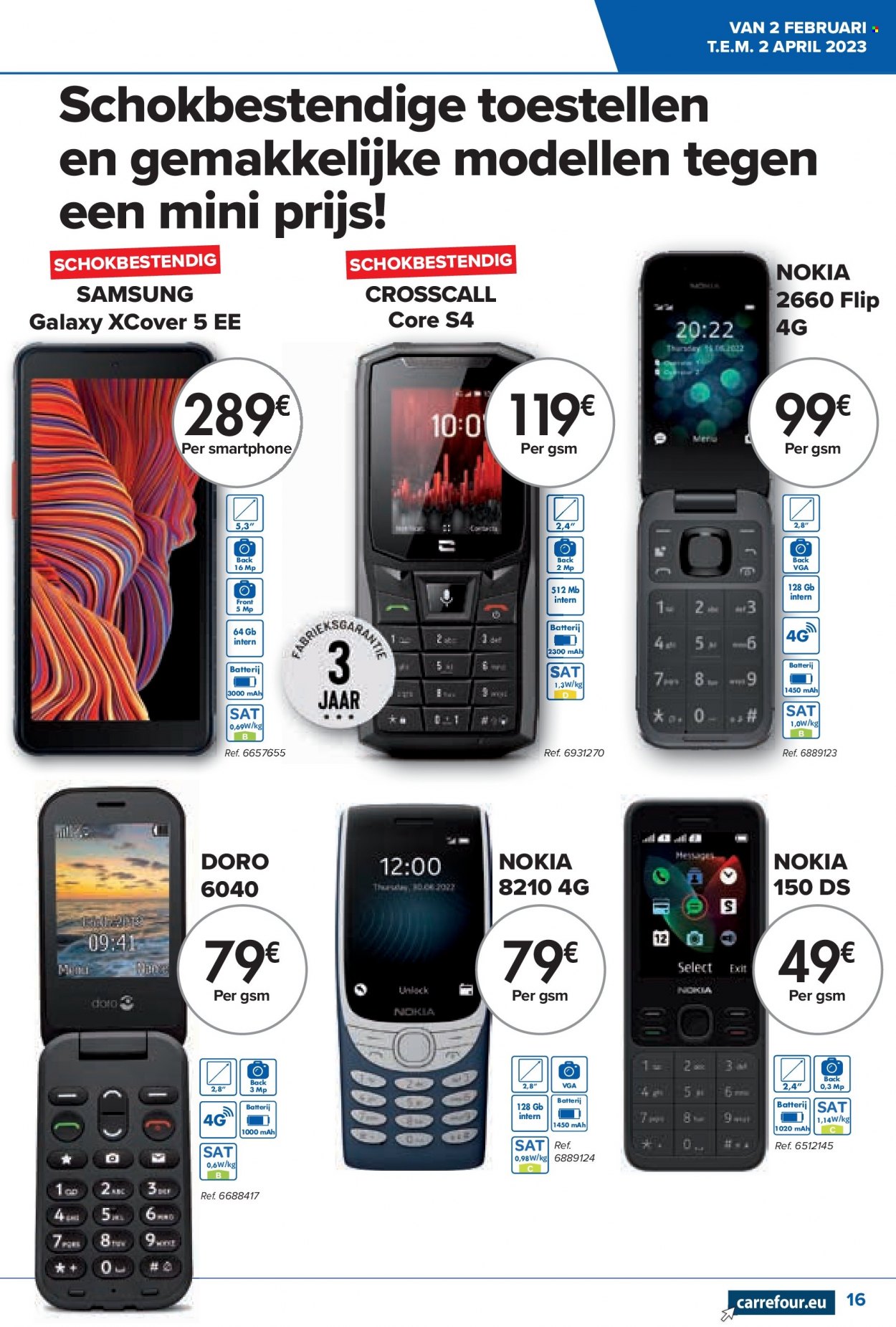 thumbnail - Catalogue Carrefour hypermarkt - 02/02/2023 - 02/04/2023 - Produits soldés - Samsung, Nokia, smartphone. Page 16.