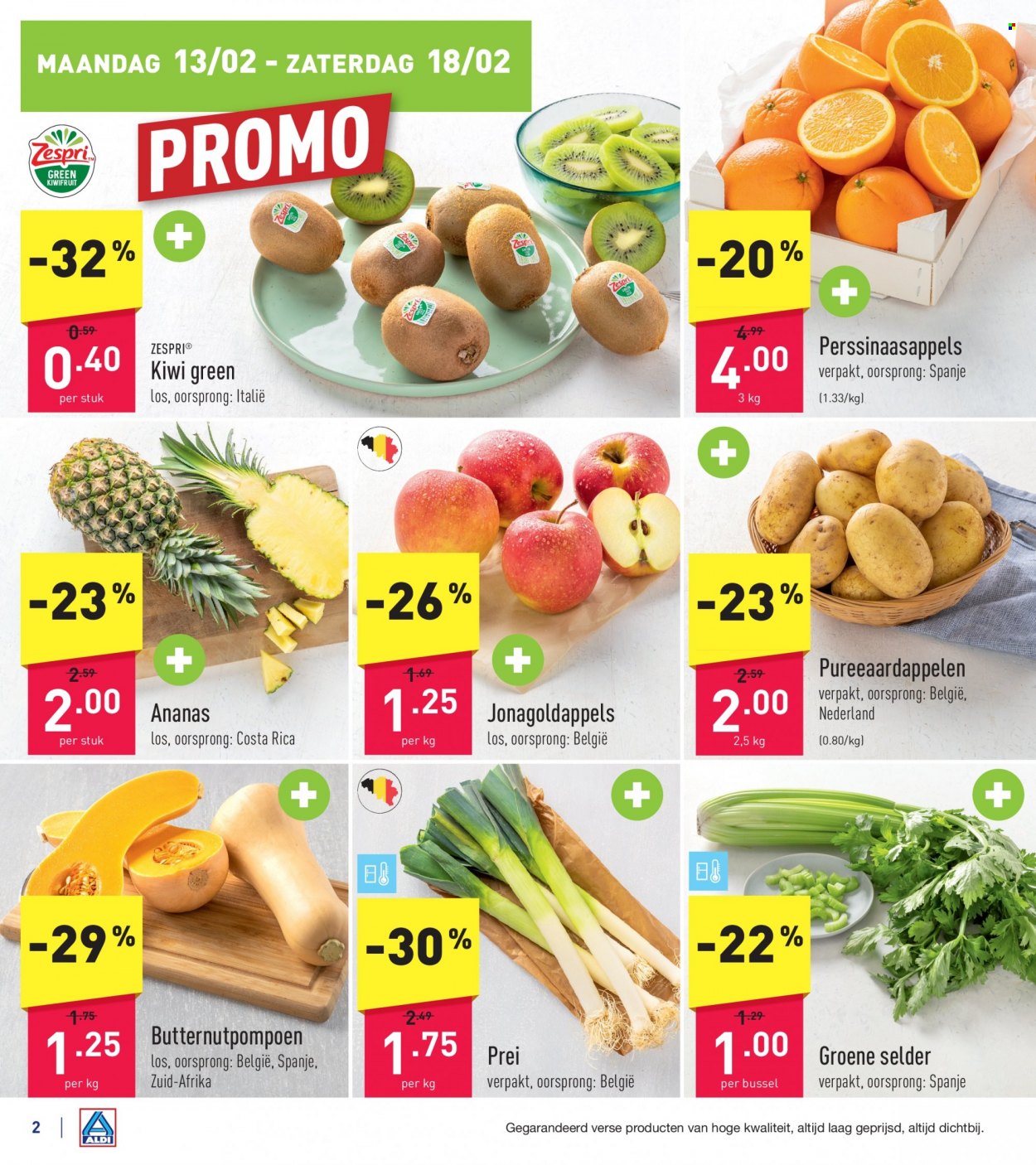 thumbnail - ALDI-aanbieding - 13/02/2023 - 18/02/2023 -  producten in de aanbieding - prei, perssinaasappels, kiwi, ananas. Pagina 2.