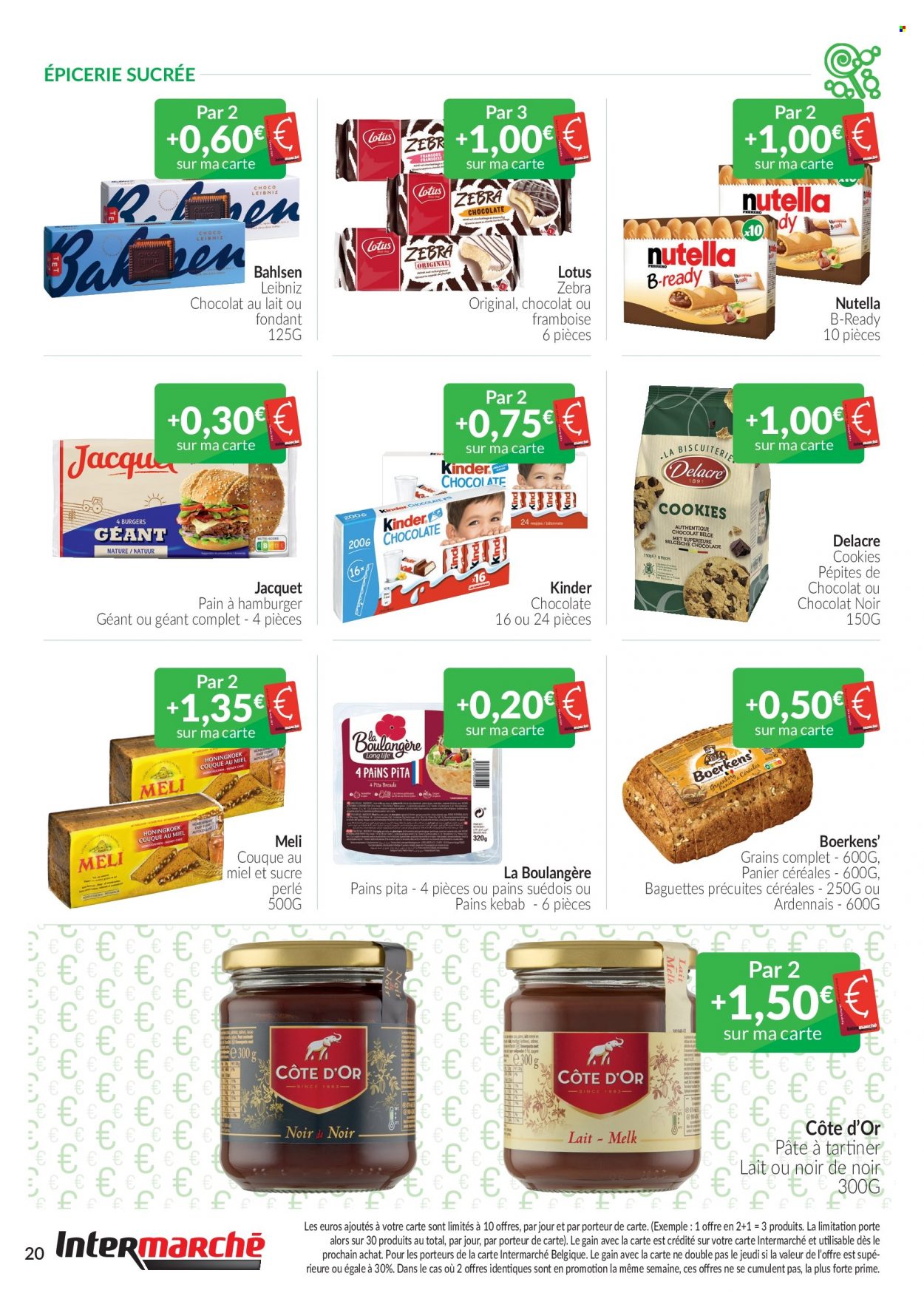 thumbnail - Intermarché-aanbieding - 01/03/2023 - 31/03/2023 -  producten in de aanbieding - pita, hamburger, paté, cookies, Nutella. Pagina 20.