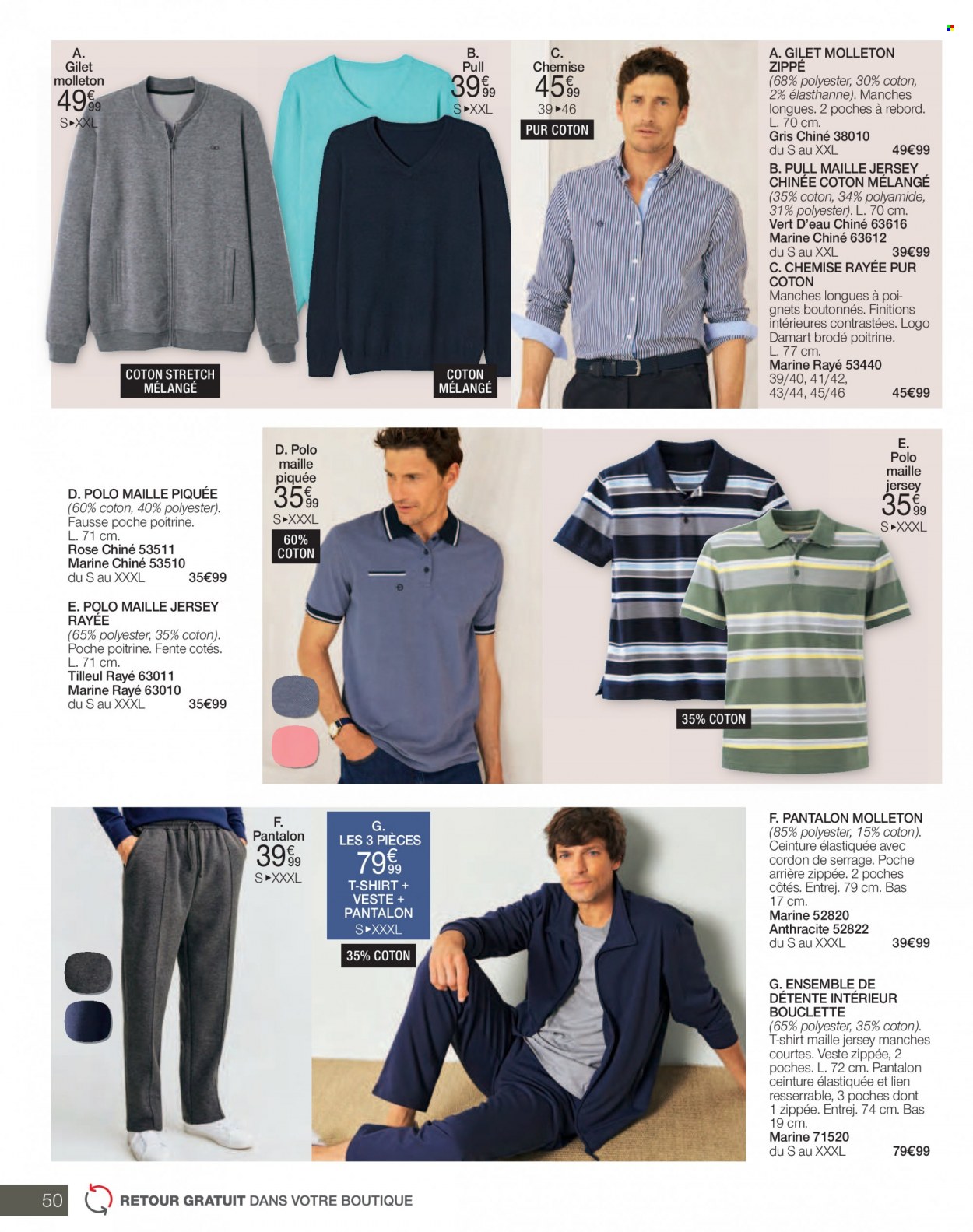 thumbnail - Catalogue Damart - 01/03/2023 - 31/03/2023 - Produits soldés - blouson, veste, pantalon, jeans, chemise, t-shirt, gilet, pull. Page 50.
