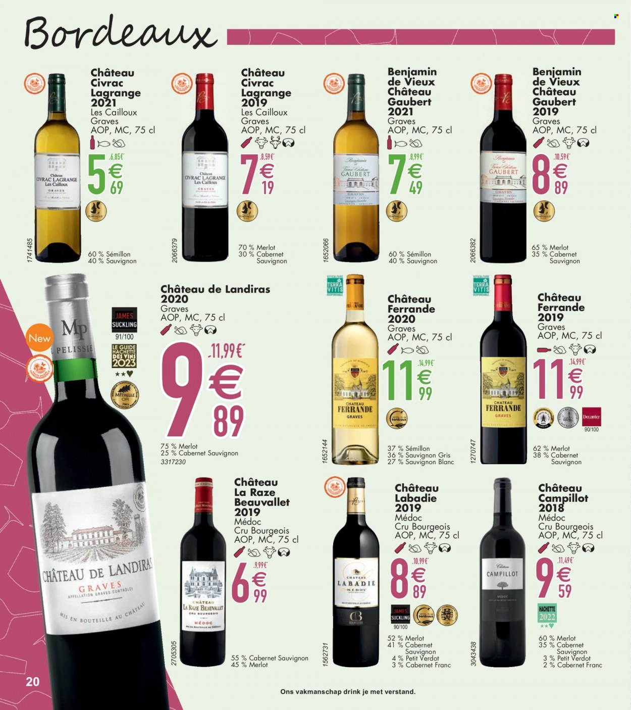 thumbnail - Catalogue Cora - 07/03/2023 - 03/04/2023 - Produits soldés - vin blanc, vin rouge, vin, alcool, Cabernet Sauvignon, Sauvignon Blanc. Page 20.