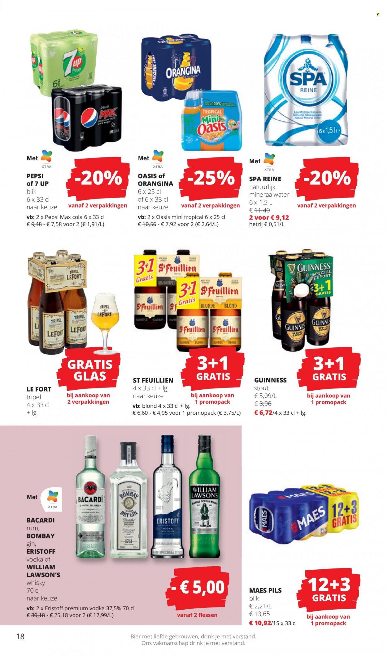 thumbnail - Catalogue SPAR - 09/03/2023 - 22/03/2023 - Produits soldés - Oasis, Coca-Cola, Pepsi, Orangina, alcool, gin, vodka, whisky, William Lawson's. Page 18.