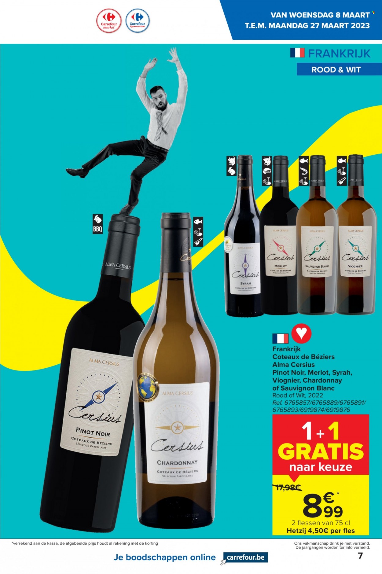thumbnail - Catalogue Carrefour - 08/03/2023 - 27/03/2023 - Produits soldés - vin blanc, vin rouge, vin, alcool, Cabernet Sauvignon, Sauvignon Blanc. Page 7.