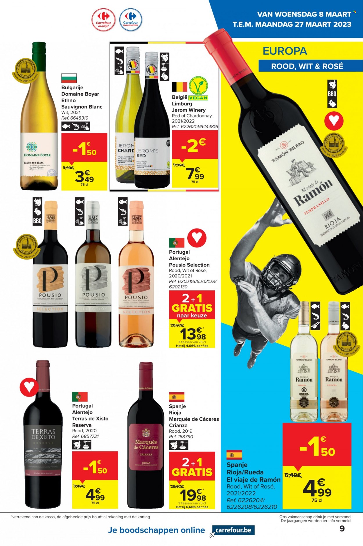 thumbnail - Catalogue Carrefour - 08/03/2023 - 27/03/2023 - Produits soldés - vin blanc, vin, alcool, Cabernet Sauvignon, Sauvignon Blanc. Page 9.