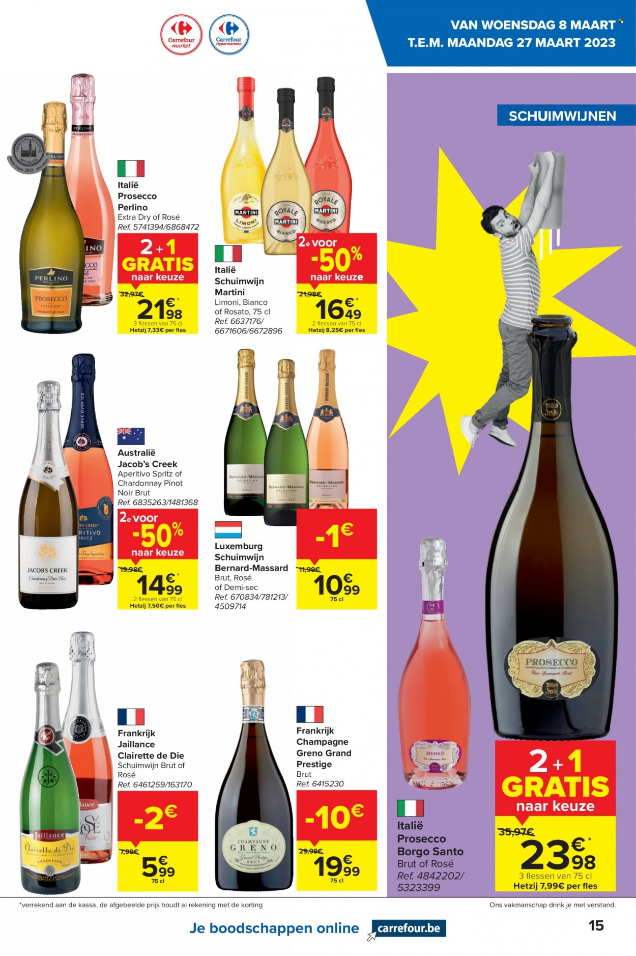 thumbnail - Catalogue Carrefour - 08/03/2023 - 27/03/2023 - Produits soldés - vin, champagne, alcool, Spritz, Prosecco, Martini. Page 15.