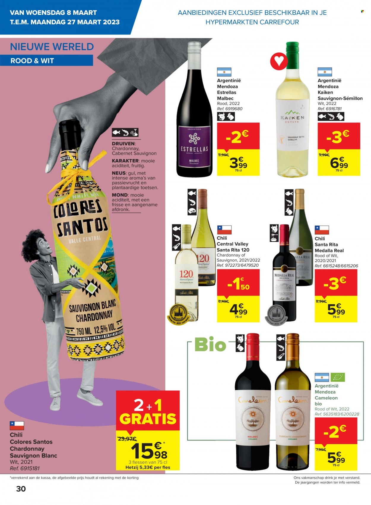 thumbnail - Catalogue Carrefour hypermarkt - 08/03/2023 - 27/03/2023 - Produits soldés - vin blanc, vin rouge, vin, alcool, Cabernet Sauvignon, Sauvignon Blanc. Page 14.