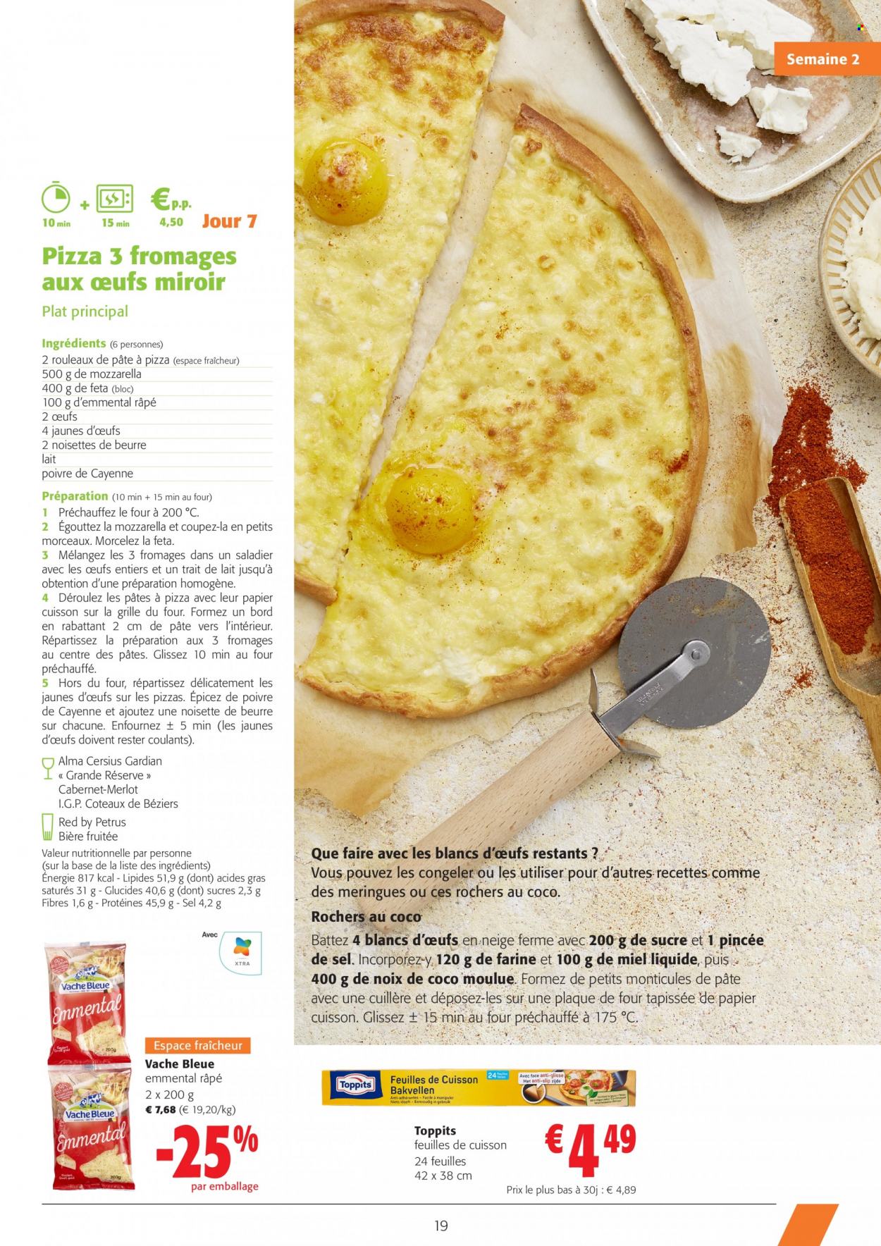 thumbnail - Catalogue Colruyt - 08/03/2023 - 21/03/2023 - Produits soldés - féta, fromage, fromage râpé, pâte à pizza, noisettes, noix, vin rouge, papier cuisson, saladier. Page 19.