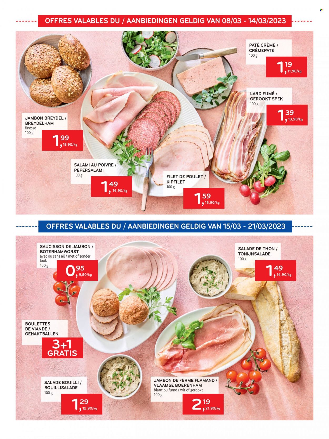 thumbnail - Catalogue Alvo - 08/03/2023 - 21/03/2023 - Produits soldés - viande, salade, ail, filet de poulet, viande de poulet, lard, salami, bacon, saucisson, salade de thon. Page 3.