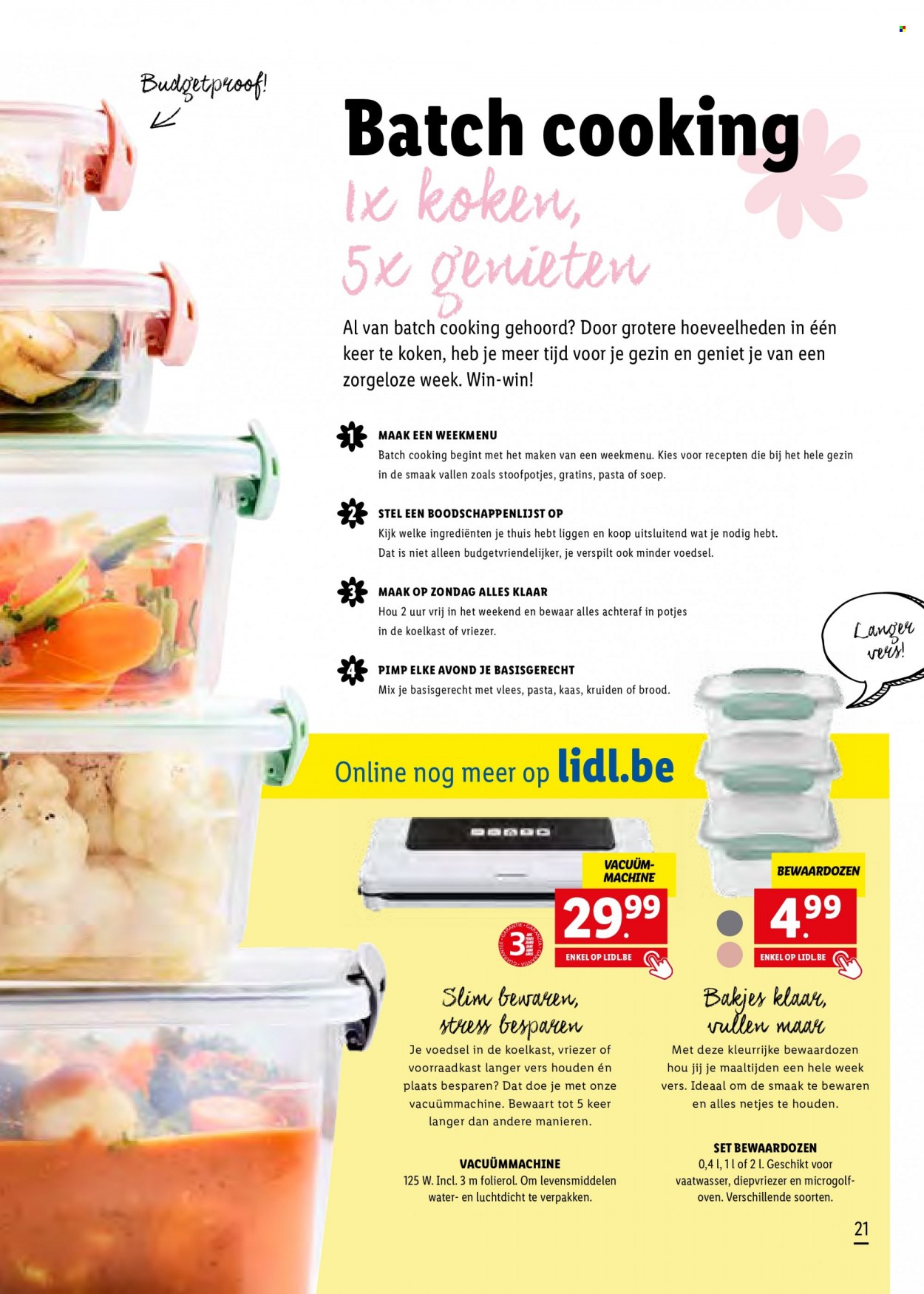 thumbnail - Lidl-aanbieding -  producten in de aanbieding - brood, soep, kaas, pasta, koelkast, vaatwasser. Pagina 21.
