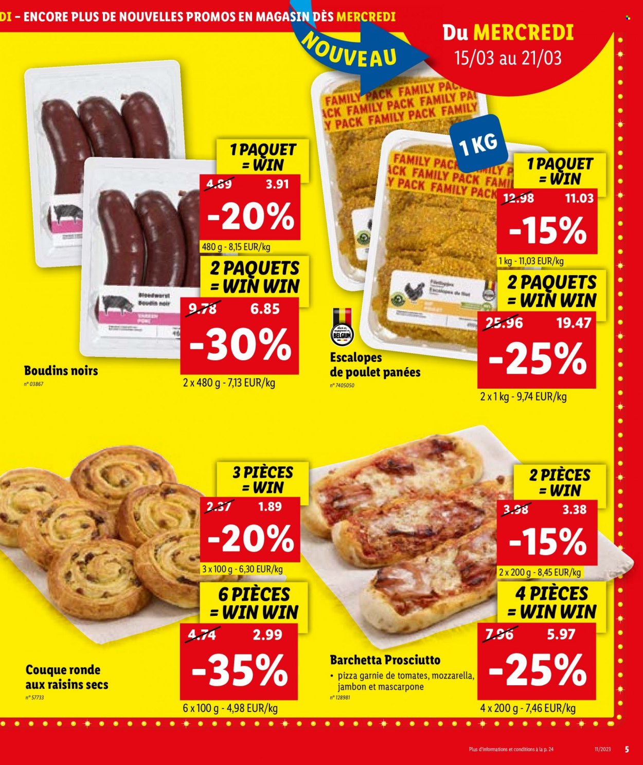 thumbnail - Catalogue Lidl - 15/03/2023 - 21/03/2023 - Produits soldés - escalope, prosciutto, fromage, pizza, mascarpone. Page 5.