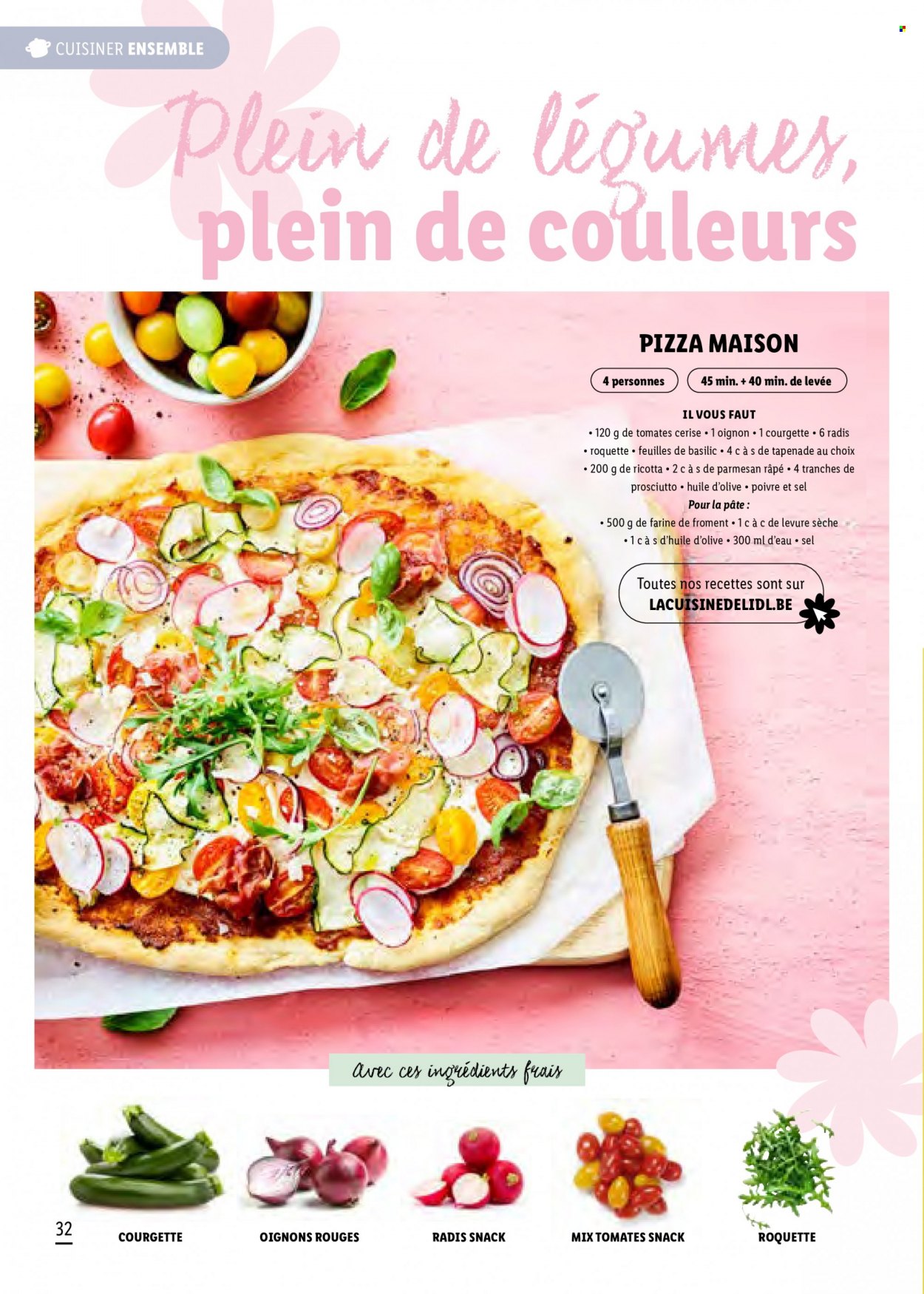 thumbnail - Lidl-aanbieding -  producten in de aanbieding - courgette, pizza, paté, parmezaanse kaas, ricotta. Pagina 32.