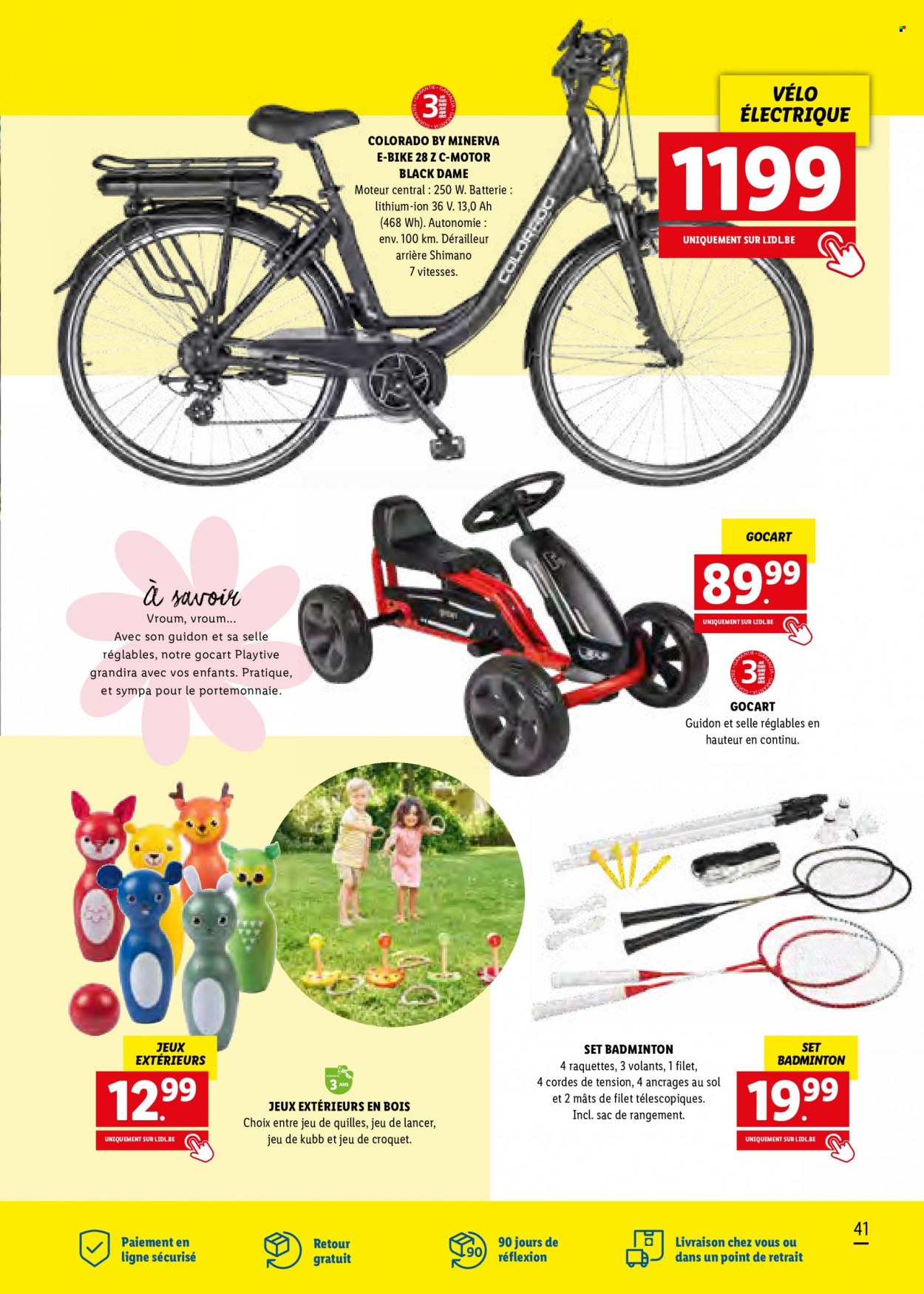thumbnail - Catalogue Lidl - Produits soldés - vélo électrique, jeu de kubb, vélo. Page 41.