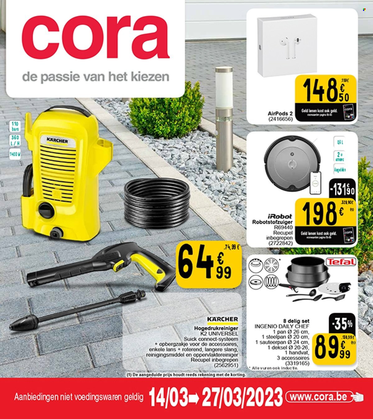 thumbnail - Catalogue Cora - 14/03/2023 - 27/03/2023 - Produits soldés - Tefal, AirPods, iRobot, Kärcher. Page 1.