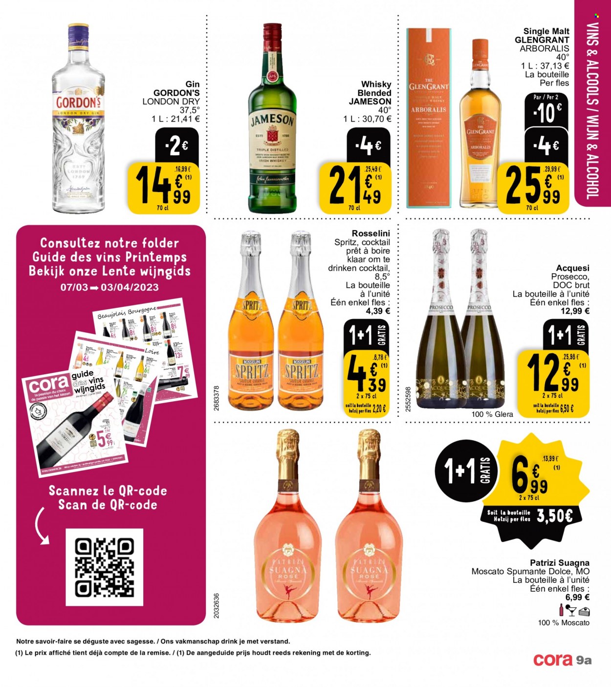 thumbnail - Catalogue Cora - 14/03/2023 - 20/03/2023 - Produits soldés - Beaujolais, vin rouge, vin, alcool, Cabernet Sauvignon, gin, Jameson, whisky, Spritz, olivier, Prosecco. Page 9.