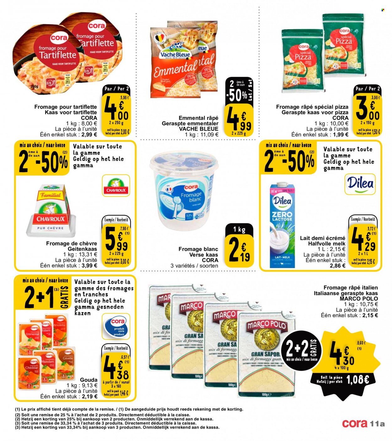 thumbnail - Catalogue Cora - 14/03/2023 - 20/03/2023 - Produits soldés - fromage, fromage blanc, fromage de chèvre, fromage râpé, lait, t-shirt, pizza. Page 11.