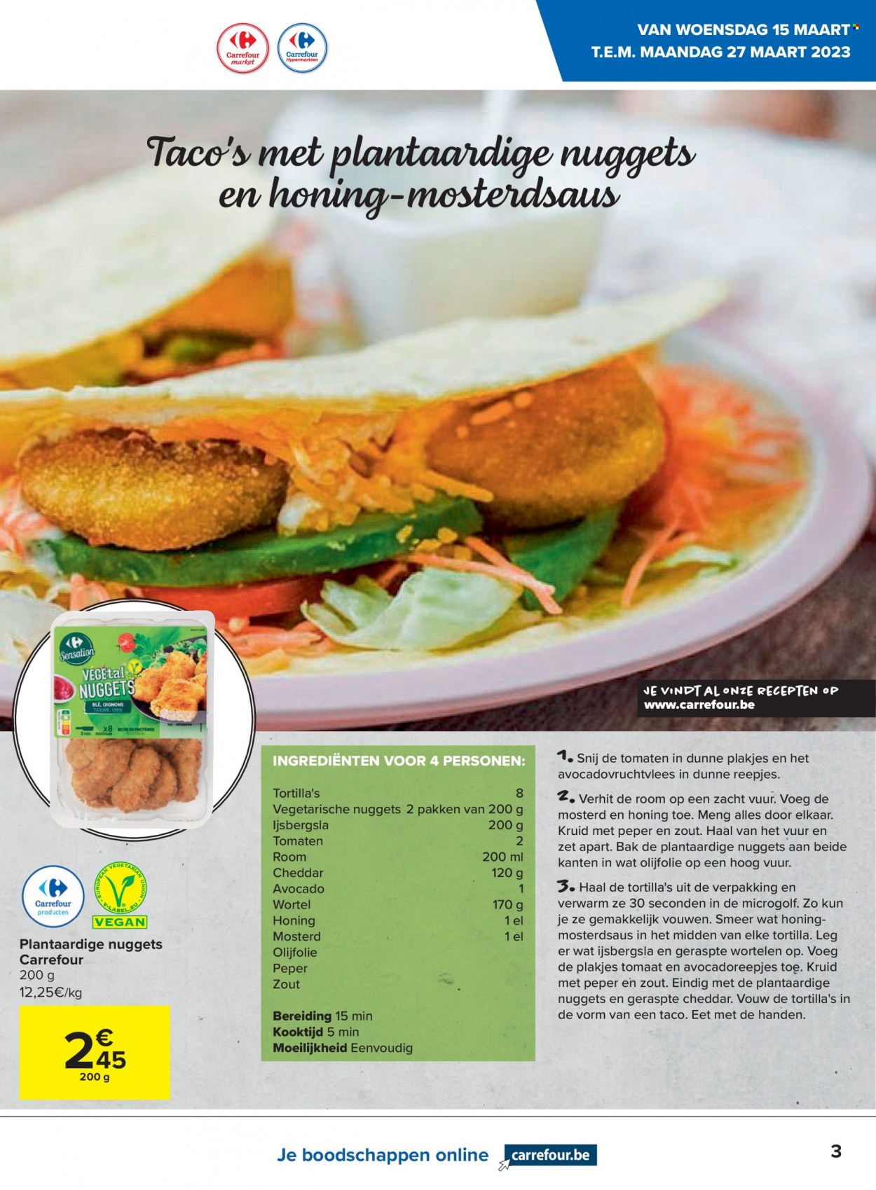 thumbnail - Carrefour-aanbieding - 15/03/2023 - 27/03/2023 -  producten in de aanbieding - tortillas, ijsbergsla, tomaten, avocado, Cheddar, kaas, room. Pagina 3.