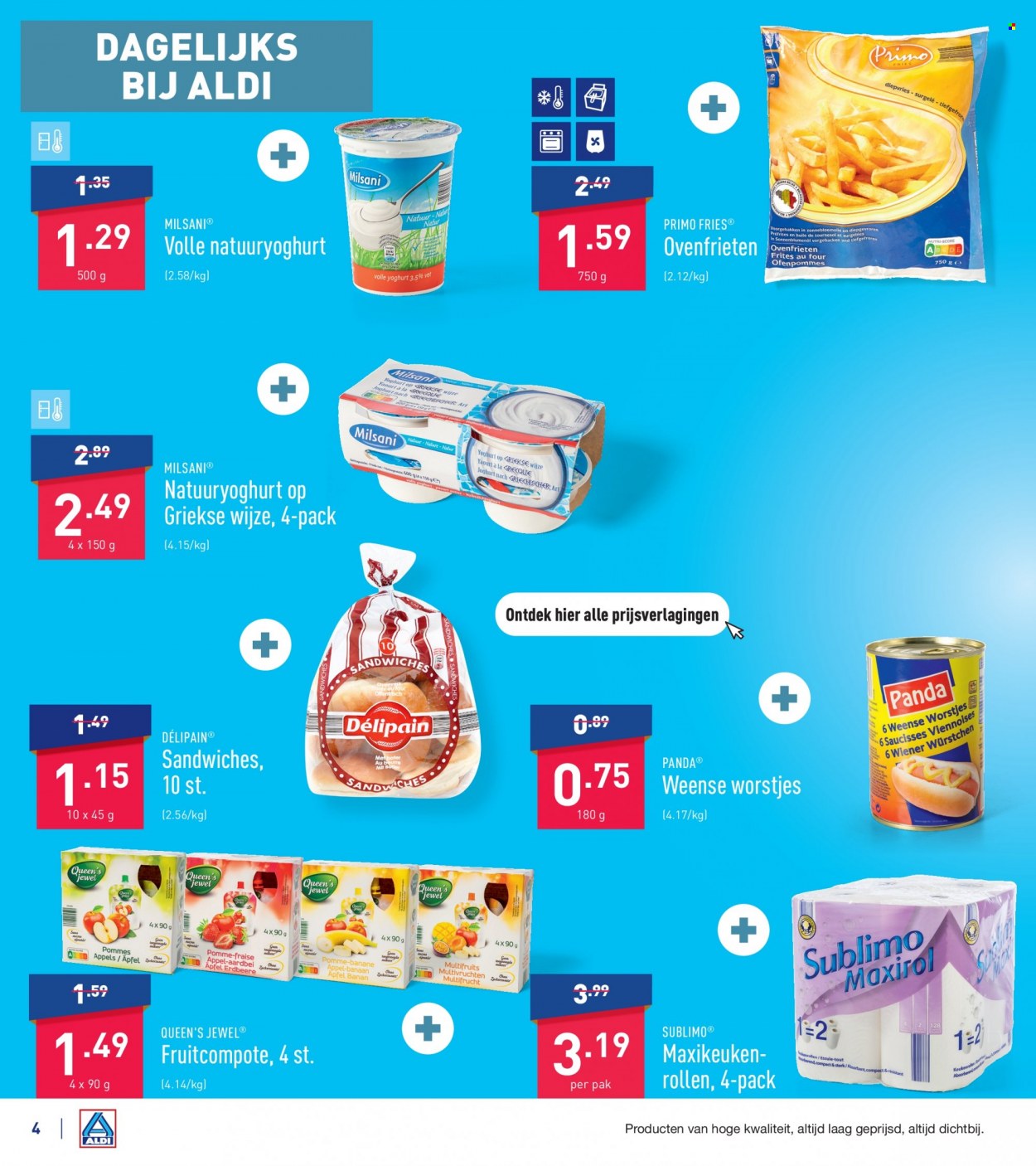 thumbnail - Catalogue ALDI - 20/03/2023 - 25/03/2023 - Produits soldés - bananes, saucisse, yaourt, frites, huile de tournesol. Page 4.