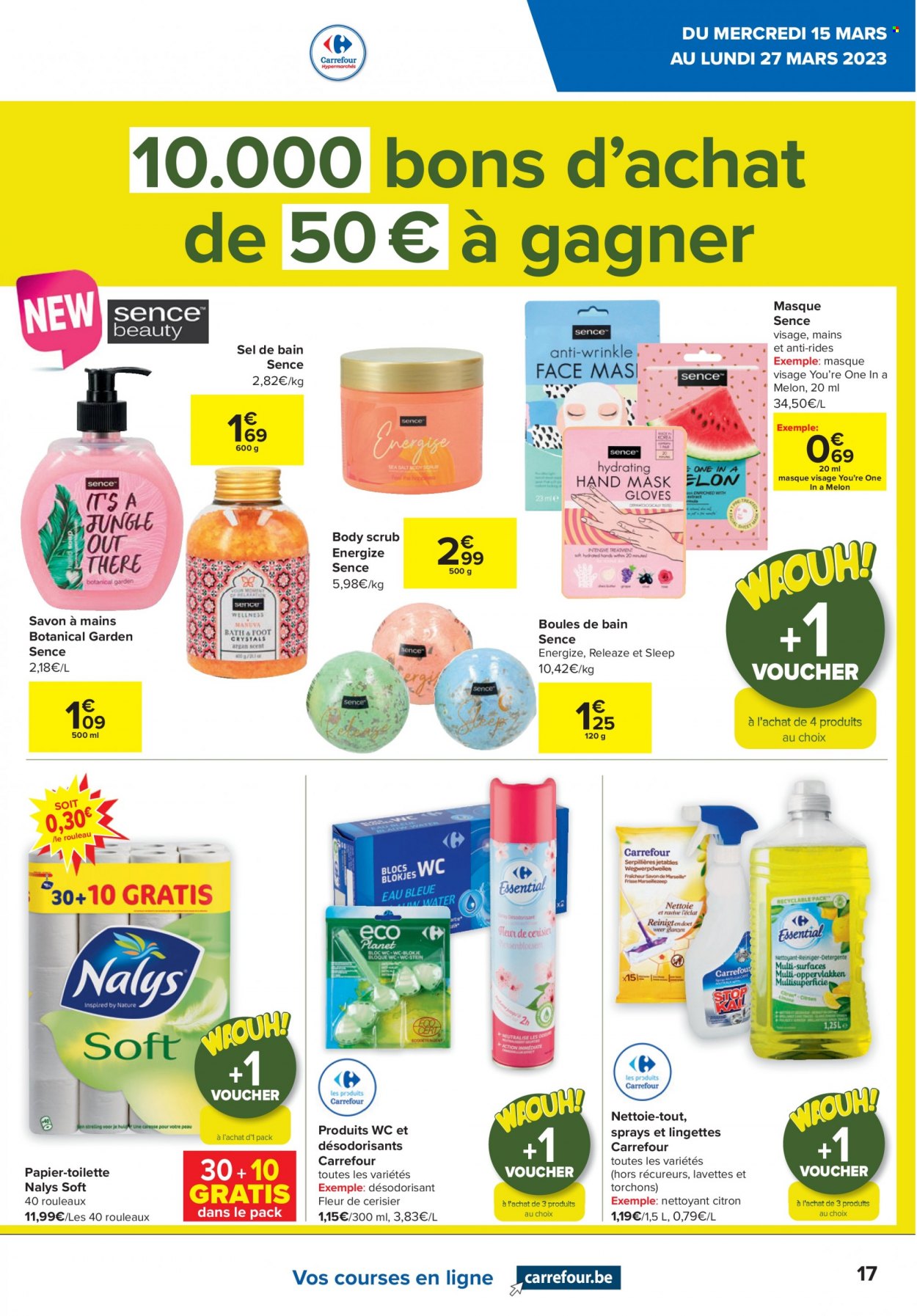 thumbnail - Catalogue Carrefour - 15/03/2023 - 27/03/2023 - Produits soldés - melon, lingettes, savon, masque, desodorisant, lavette, torchon, body. Page 17.