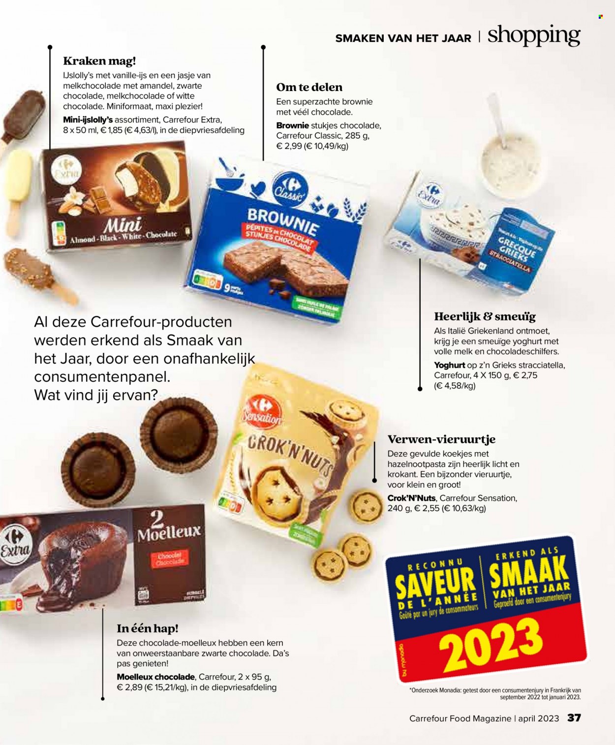 thumbnail - Carrefour-aanbieding - 22/03/2023 - 03/05/2023 -  producten in de aanbieding - brownie, yoghurt, volle melk, Ijs, chocolade, koekjes, melkchocolade, Frankrijk. Pagina 37.