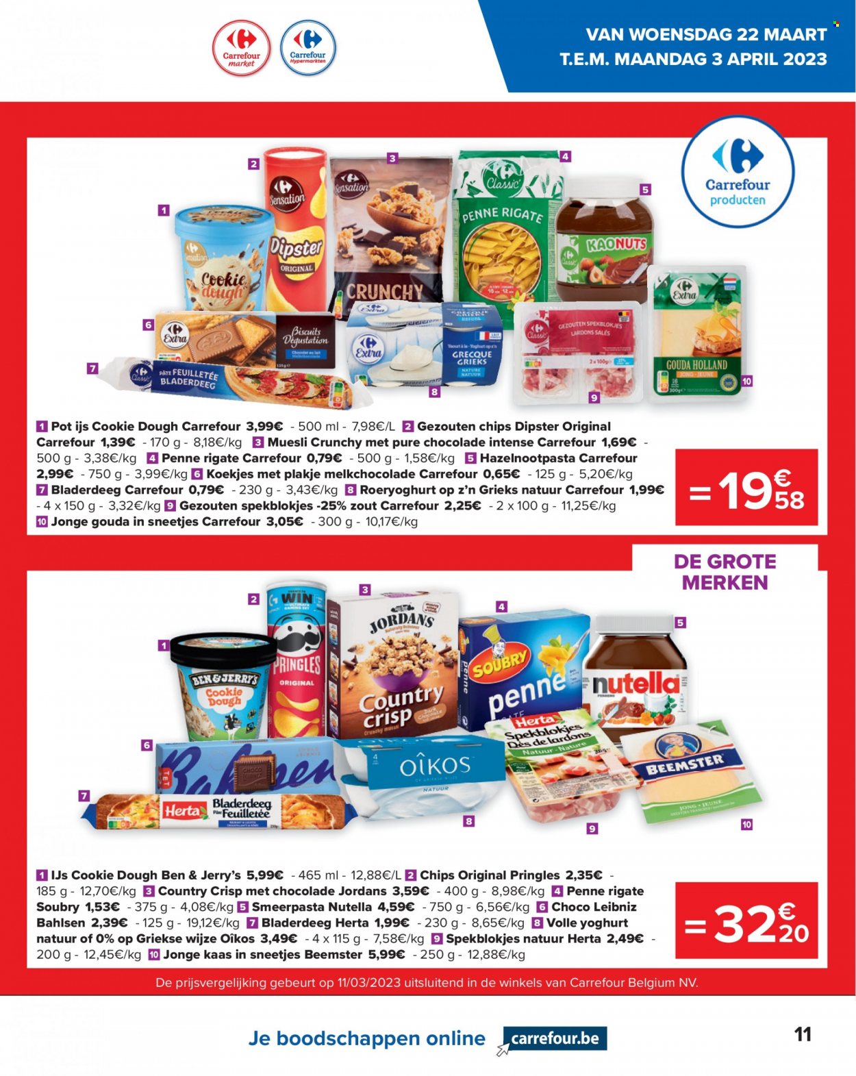 thumbnail - Catalogue Carrefour - 22/03/2023 - 03/04/2023 - Produits soldés - Herta, Nutella, chips, Pringles, Jordans, céréales, pâtes. Page 11.