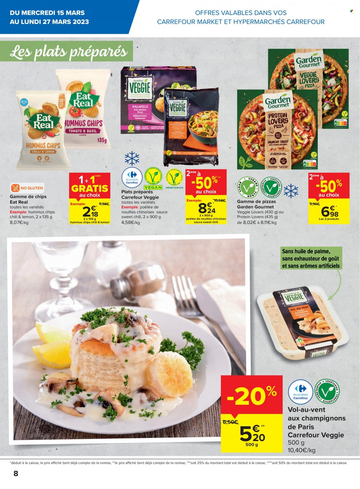 thumbnail - Catalogue Carrefour - 15/03/2023 - 27/03/2023 - Produits soldés - champignon de Paris, nouilles chinoises, chips, pizza. Page 8.