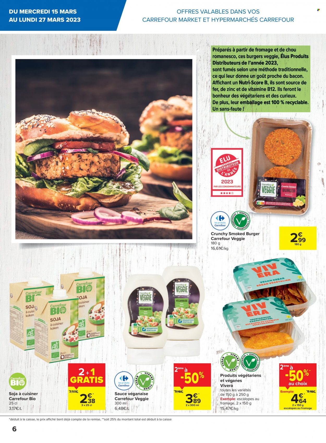 thumbnail - Catalogue Carrefour - 15/03/2023 - 27/03/2023 - Produits soldés - escalope, chou, bacon, soja. Page 6.