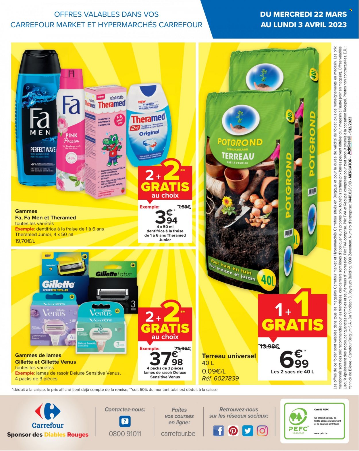 thumbnail - Catalogue Carrefour - 22/03/2023 - 03/04/2023 - Produits soldés - Fa Men, dentifrice, lames de rasoir, terreau, Gillette. Page 20.