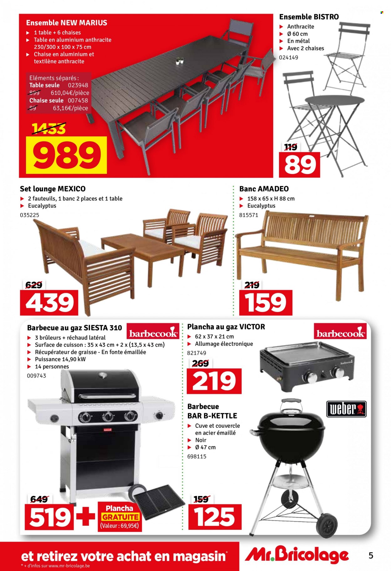 thumbnail - Catalogue Mr. Bricolage - 21/03/2023 - 02/04/2023 - Produits soldés - table, banc, chaise, barbecue, plancha. Page 5.