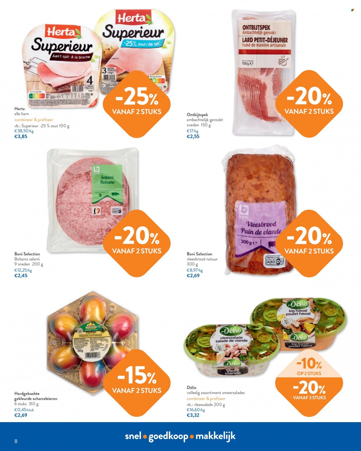 thumbnail - Catalogue OKay - 22/03/2023 - 04/04/2023 - Produits soldés - viande, salade, pain, poulet, Boni, Herta, lard, salami, bacon. Page 8.